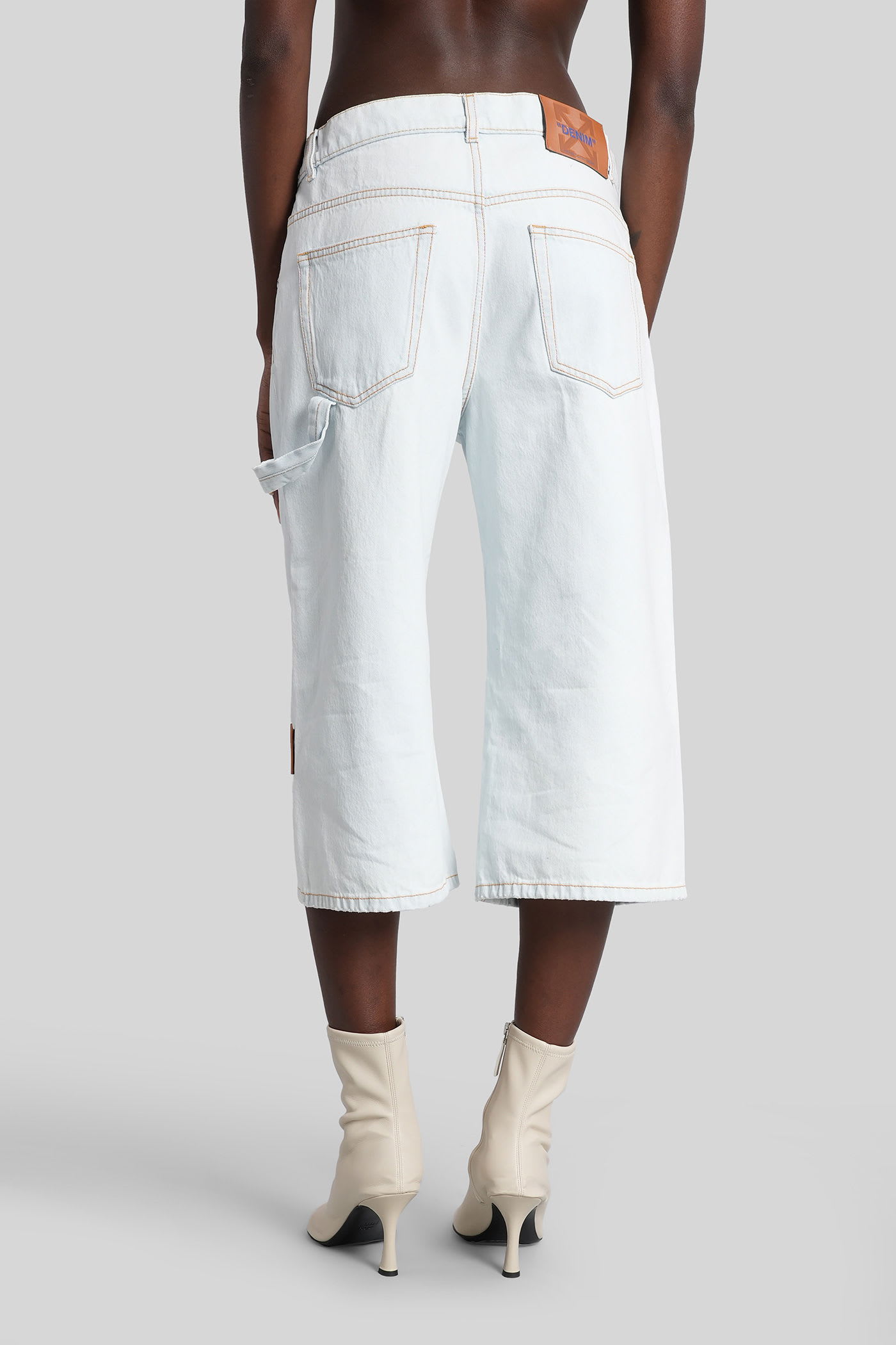 Off-white Denim Knee-length Shorts In White