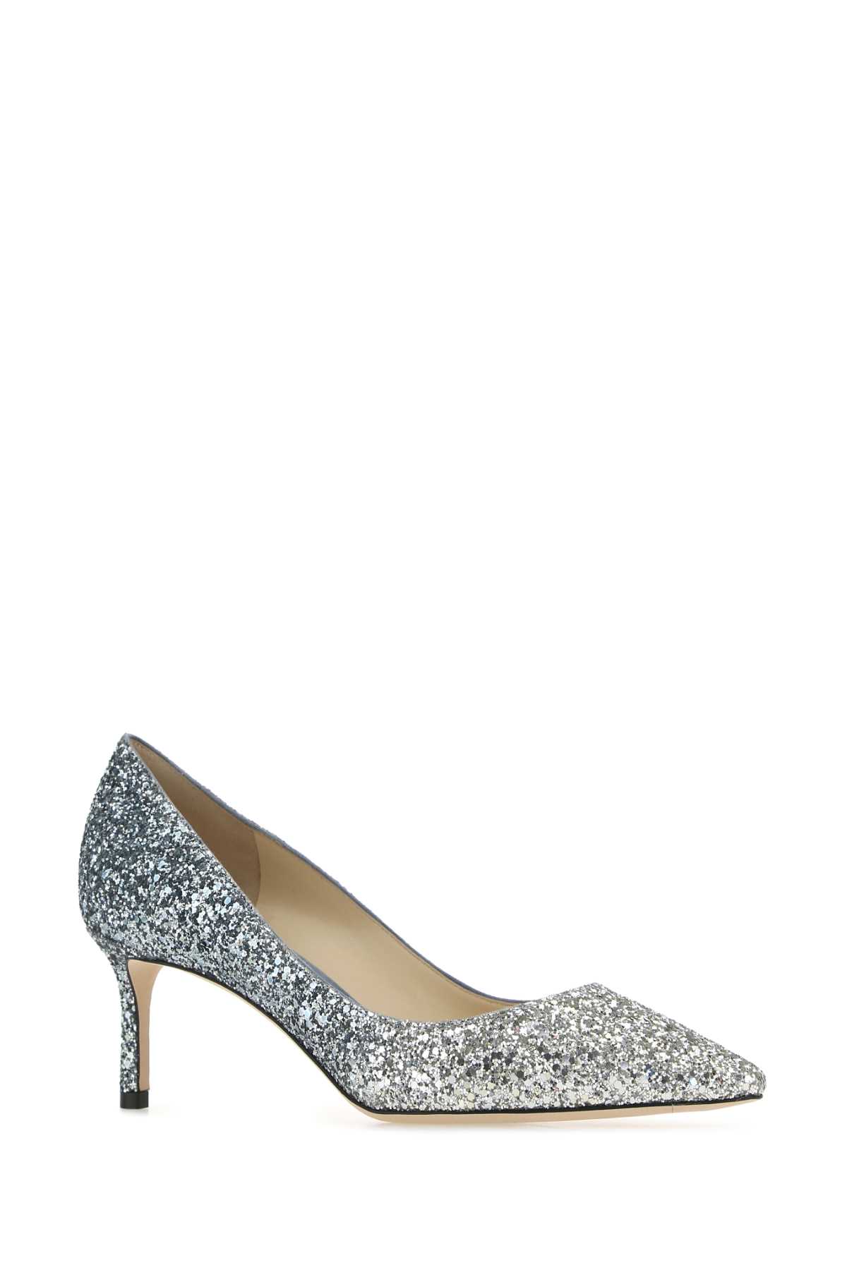 Jimmy Choo Multicolor Glitter Fabric Romy 85 Pumps In Silver