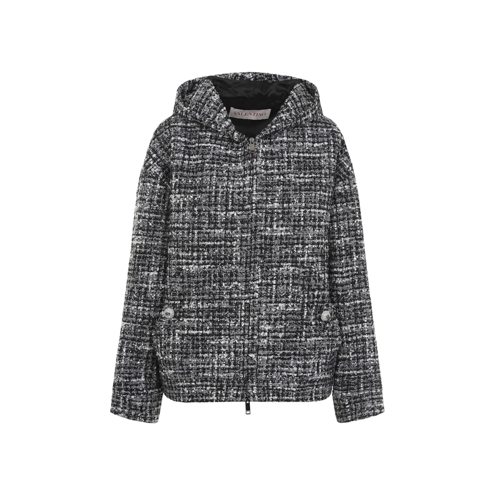 Shop Valentino Double Tweed Jacket In R Nero Grigio