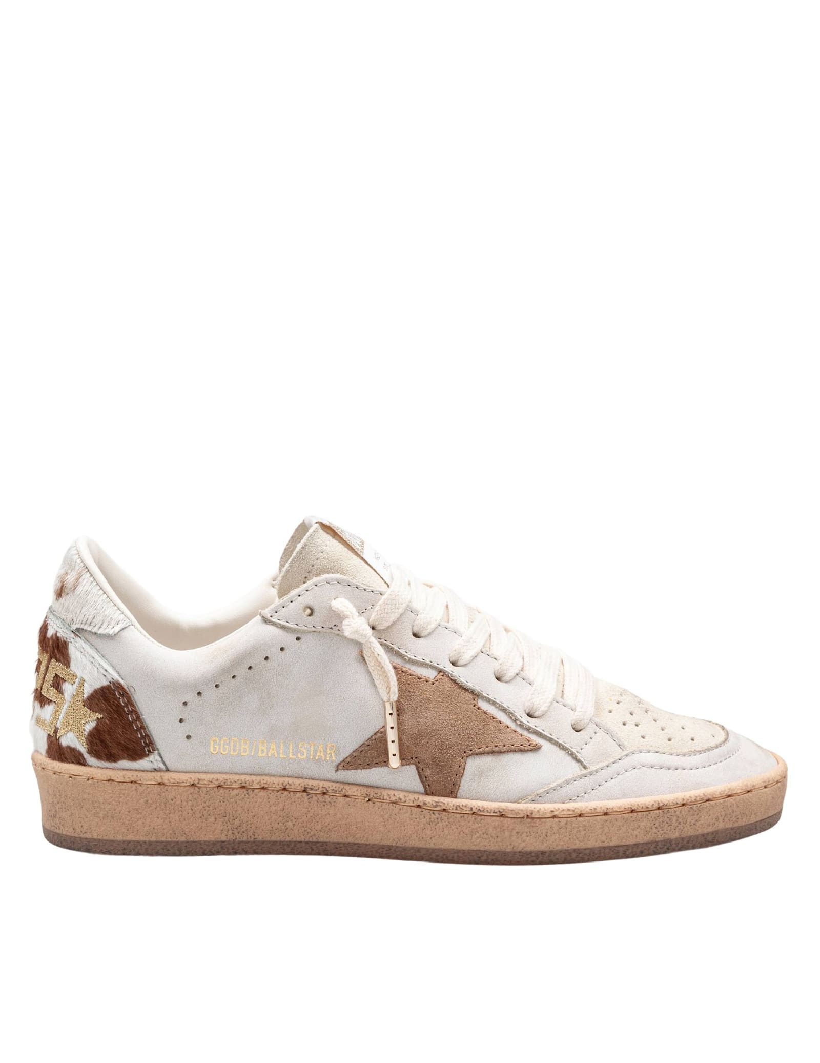 Golden Goose Ballstar Leather And Suede Sneakers With Pony Skin Heel In Multi