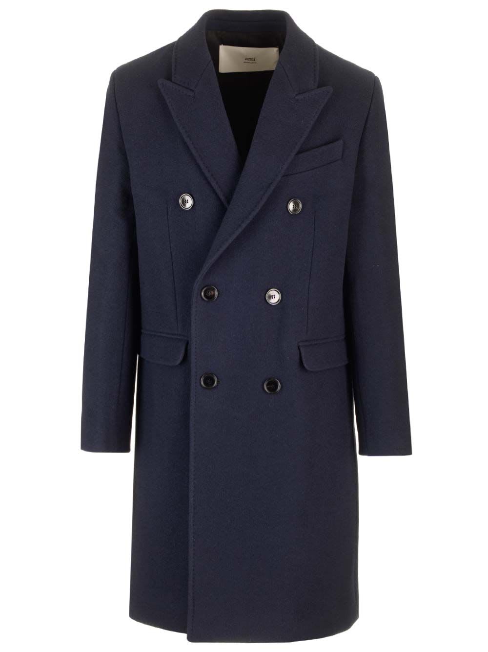 Shop Ami Alexandre Mattiussi Coffee Colored Double Breasted Coat In Blue