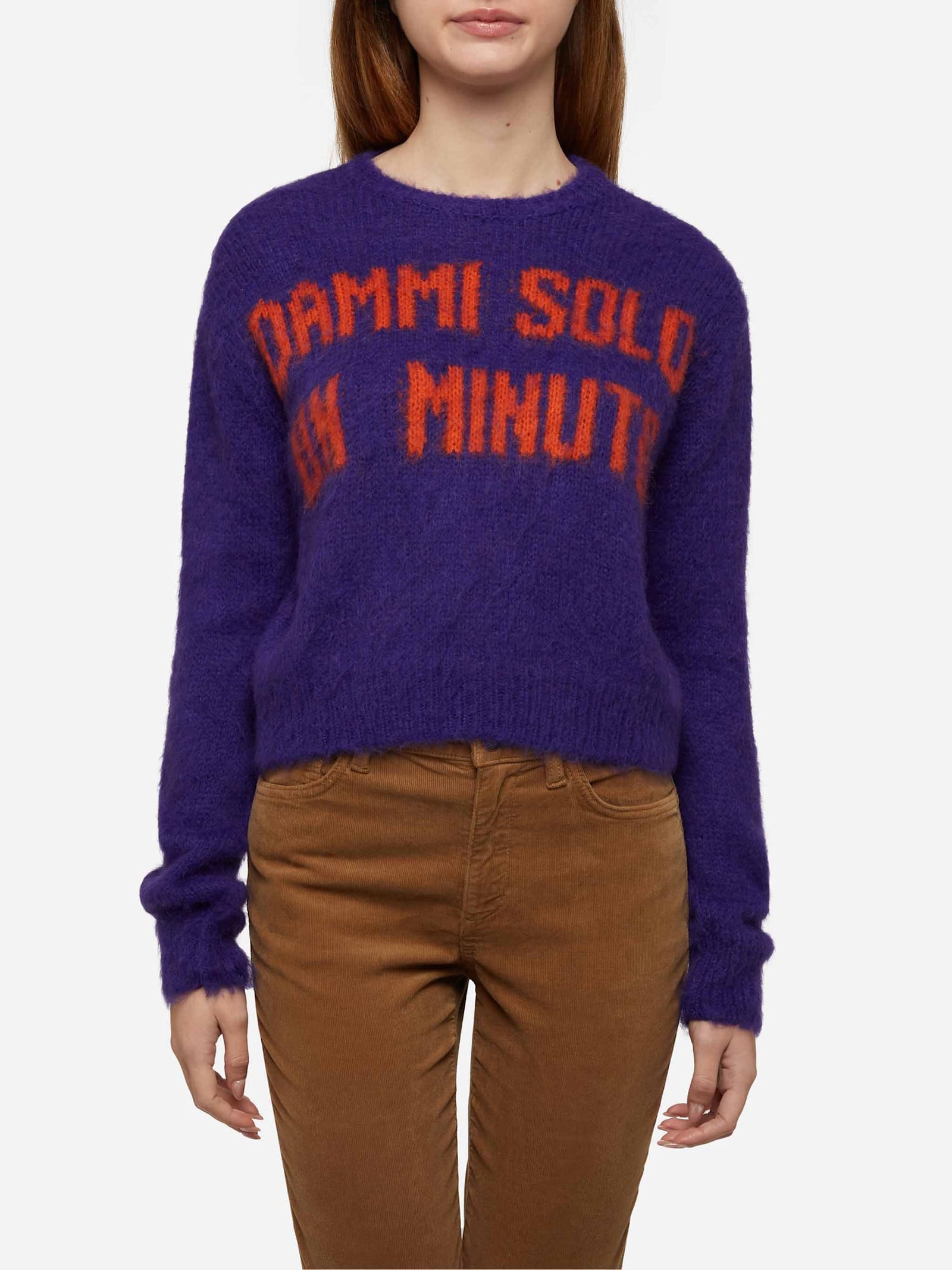 Mc2 Saint Barth Woman Crewneck Soft Crop Sweater With Dammi Solo Un Minuto Embroidery
