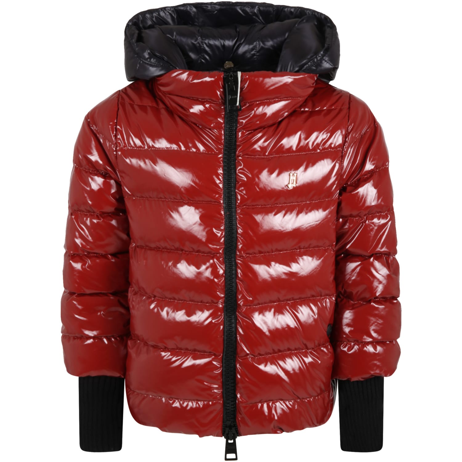 Herno Red Jacket For Girl With Patch Logo