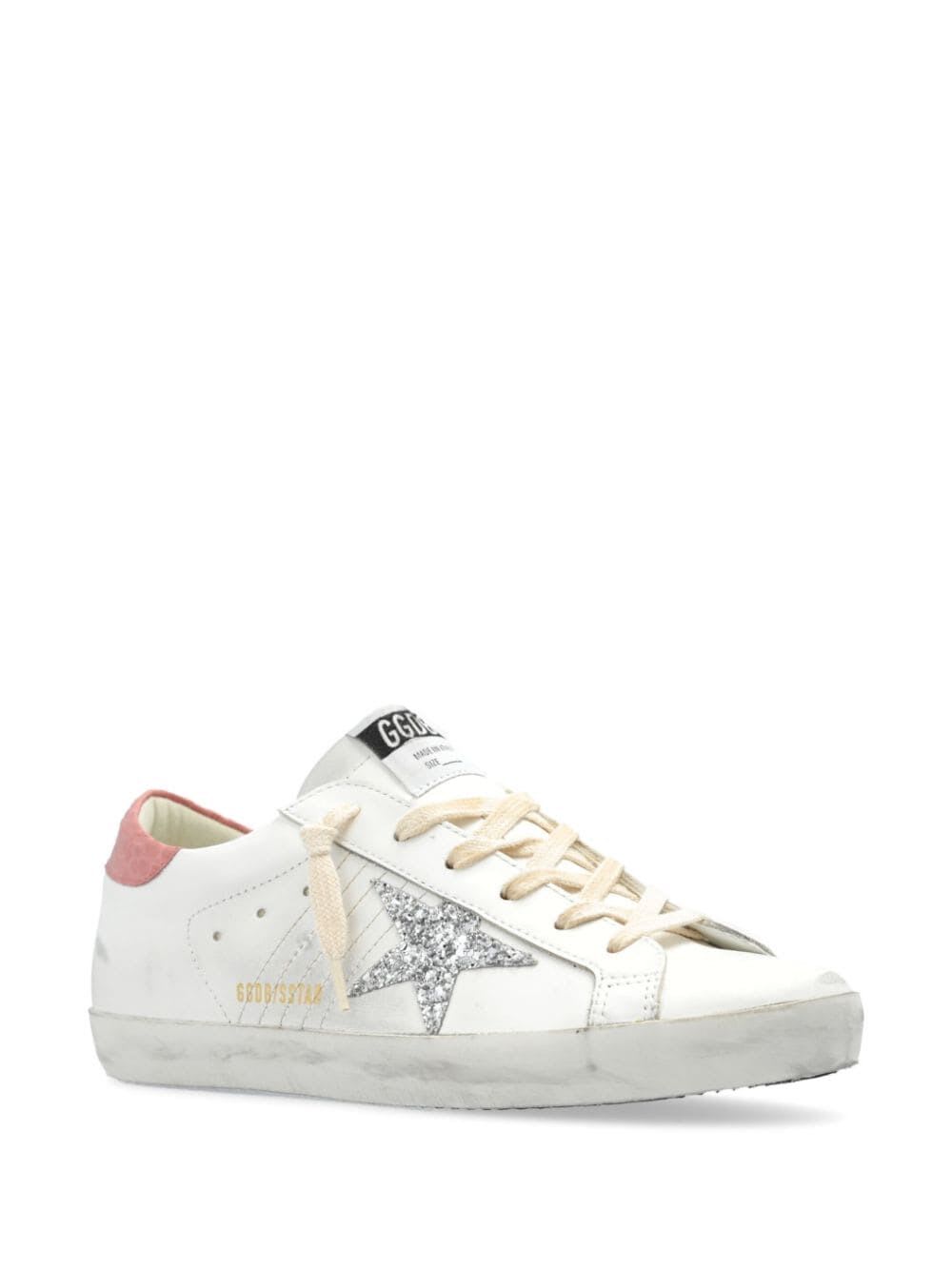 Shop Golden Goose Super Star Leather Upper Glitter Star Cocco Printed Heel In White Silver Pink