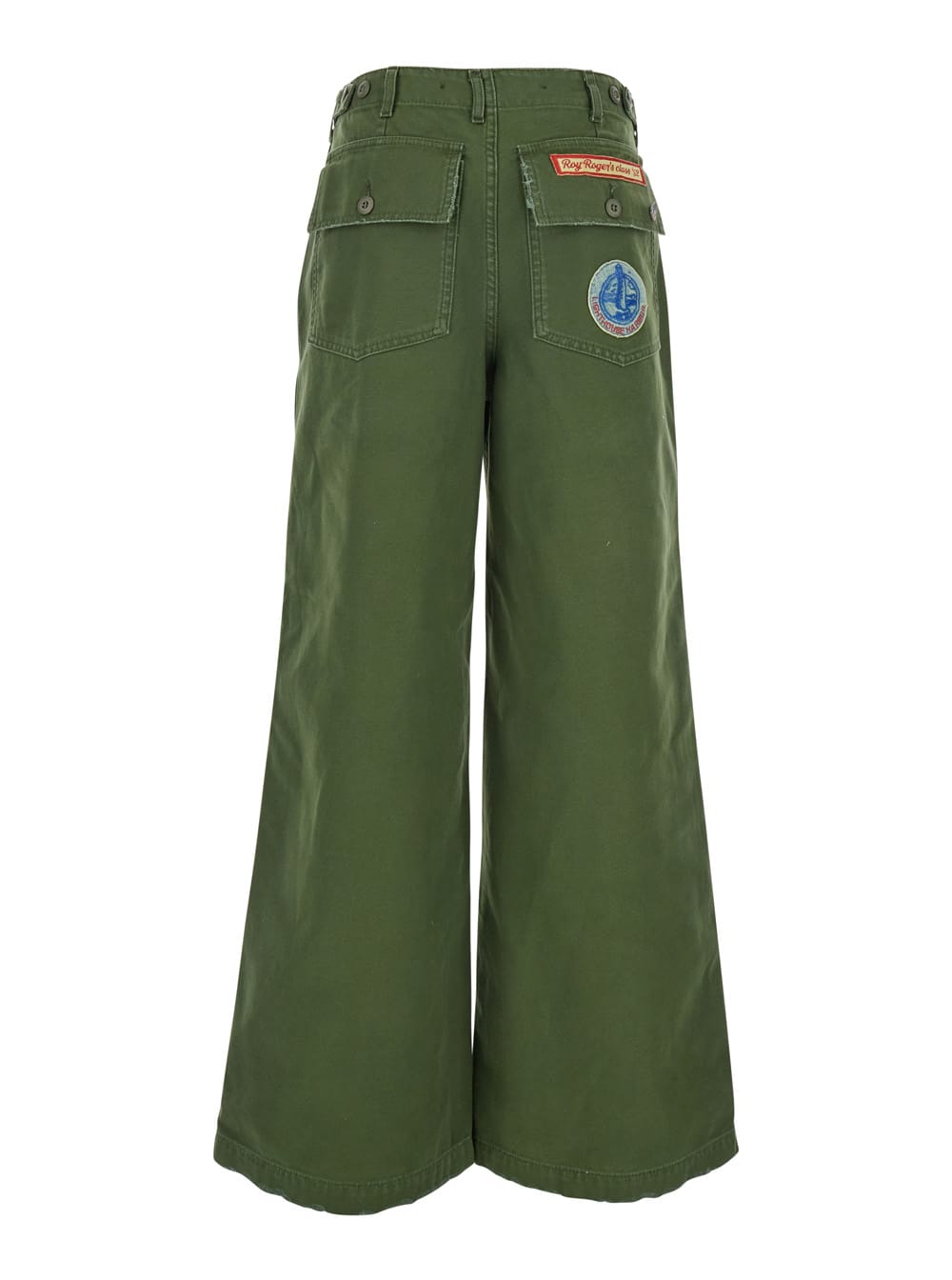Roy Rogers Old Glory Green Palazzo Style Jeans With Patch Embellishments On The Pockets In Denim Woman In Green