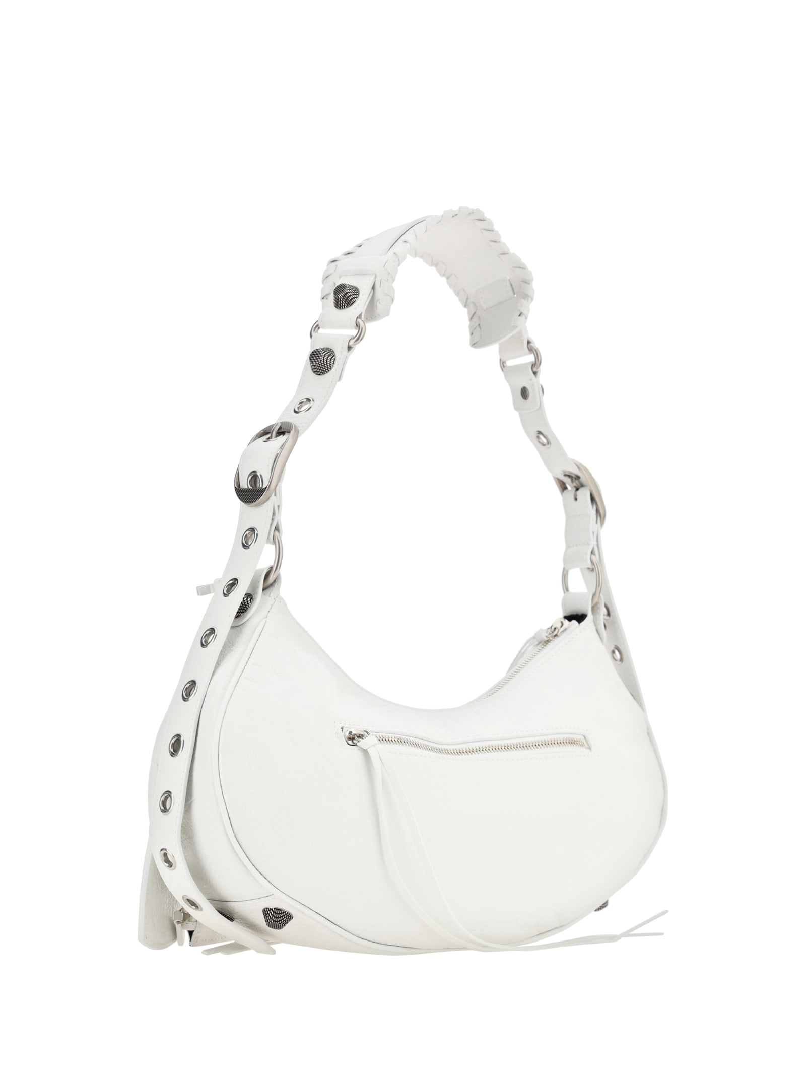 Balenciaga Green Leather Shoulder Handbag With Magnetic Closure And Metal Details In Optic White