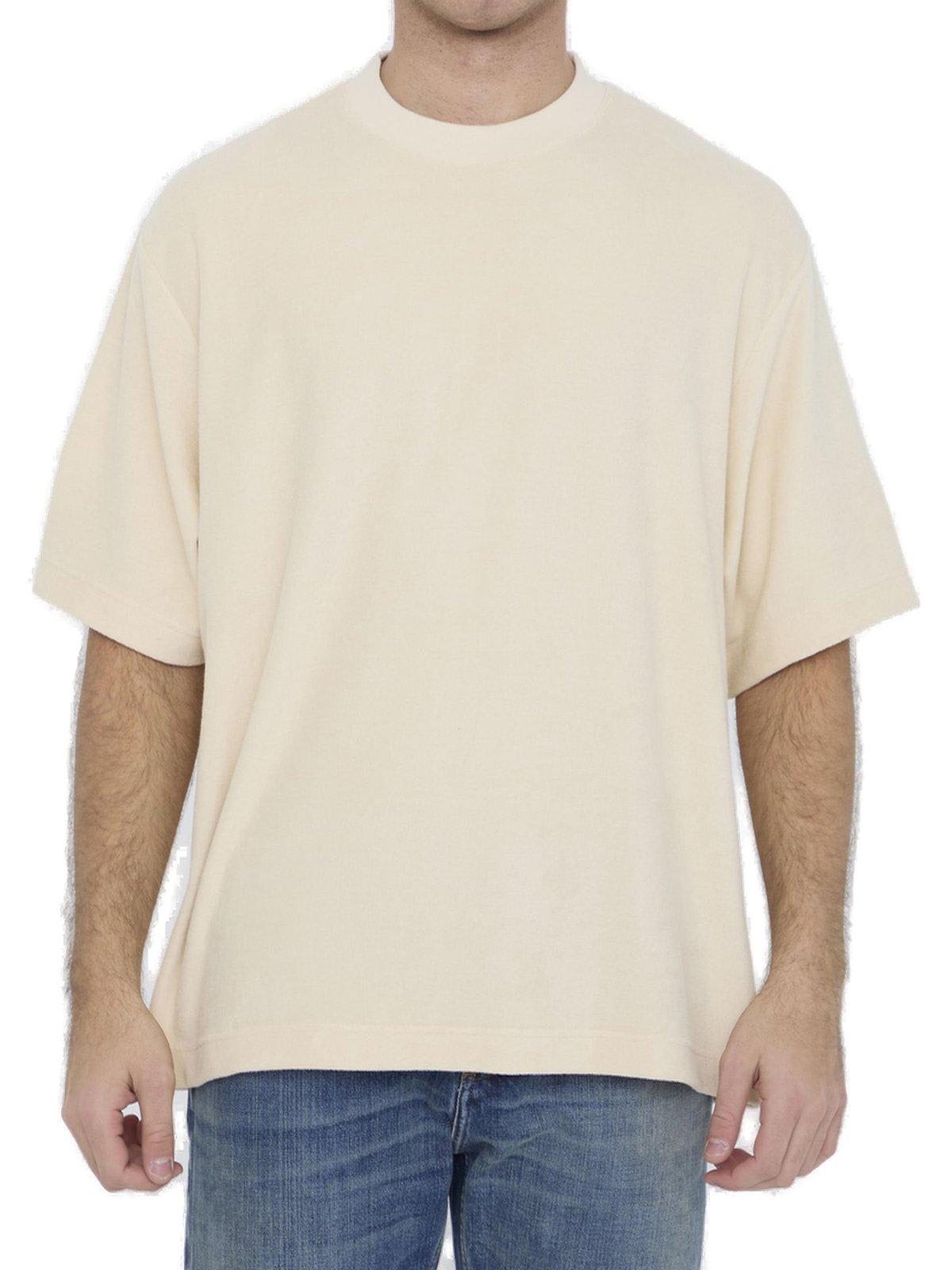 Shop Burberry Logo-jacquard Towelling-finish Crewneck T-shirt In Bianco