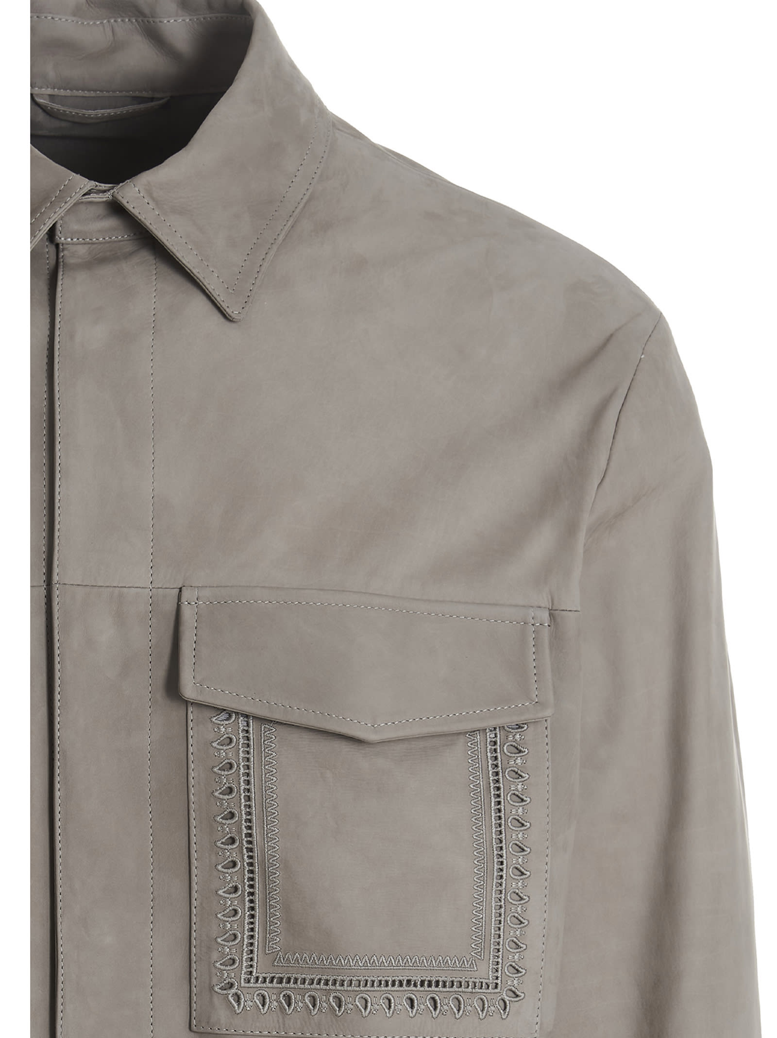 Shop Etro Leather Shirt In Gray