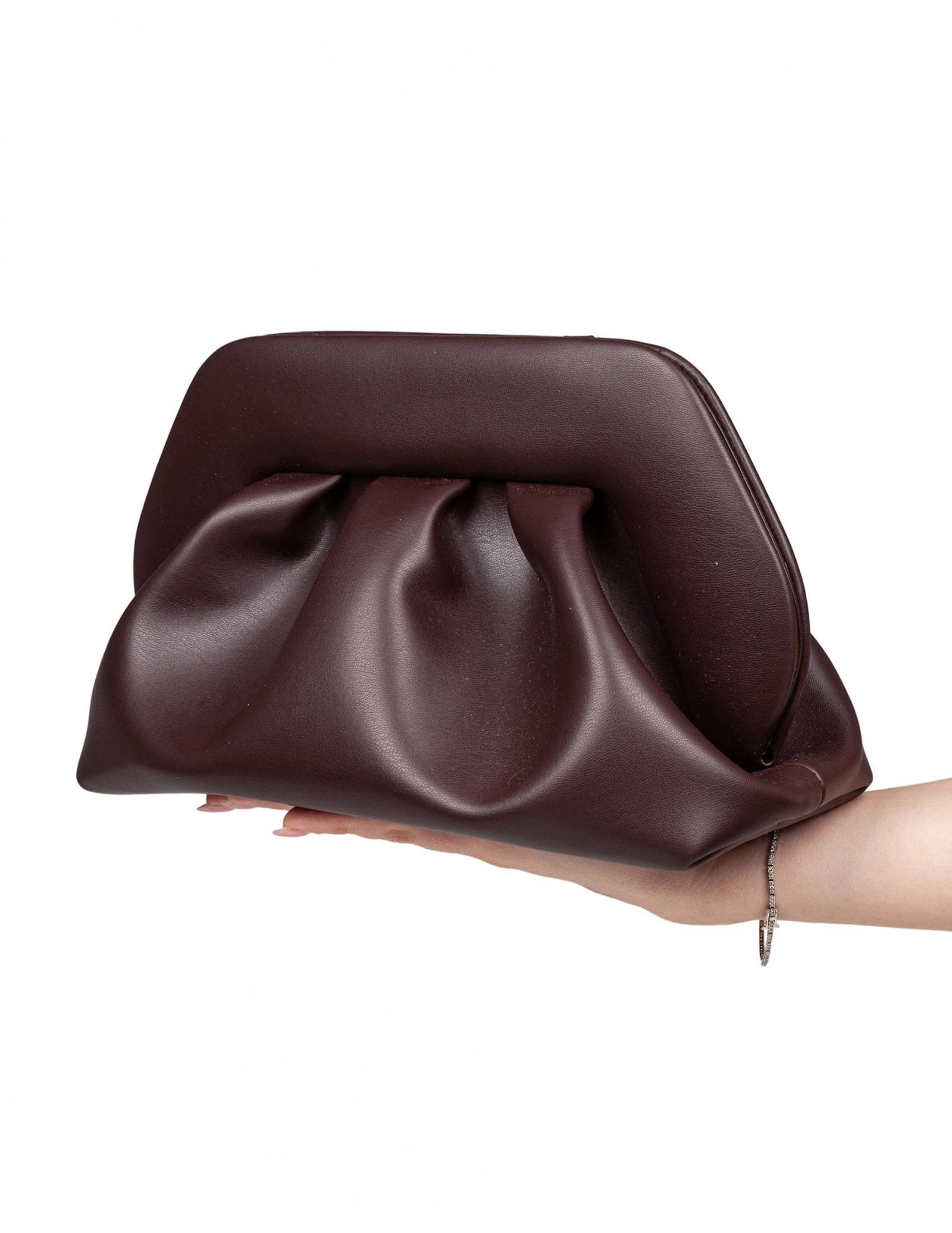 Themoirè Vegan Compact Clutch Removable Strap In Burgundy