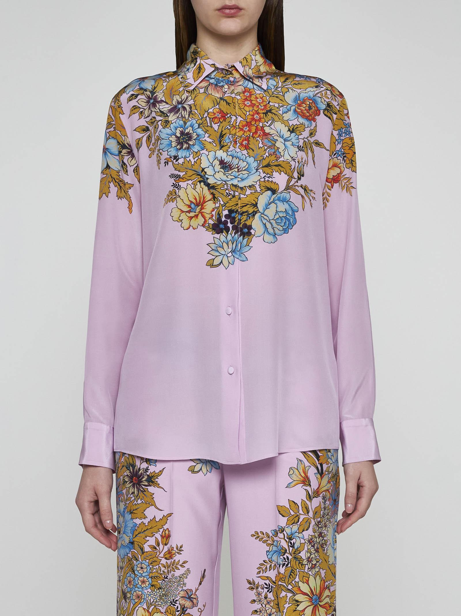 Shop Etro Floral Print Silk Shirt In Pink