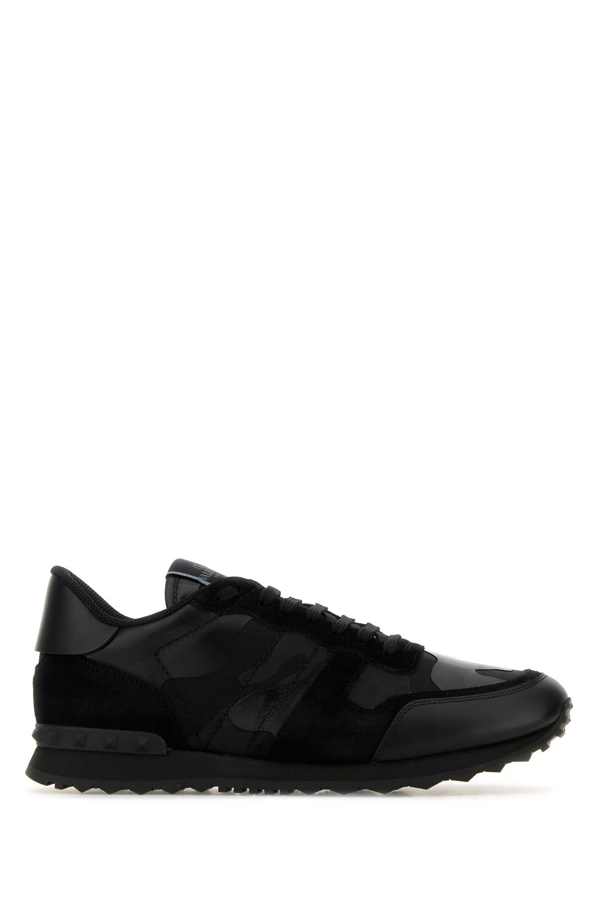 Valentino Garavani Black Fabric And Leather Rockrunner Camouflage Sneakers