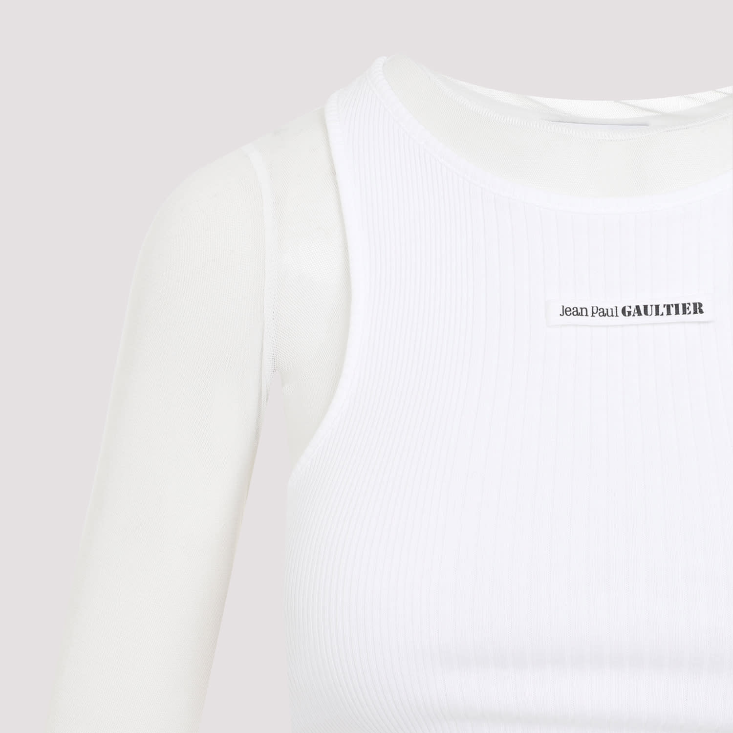 Shop Jean Paul Gaultier Mesh With Ribs Petit Grand Top In White White