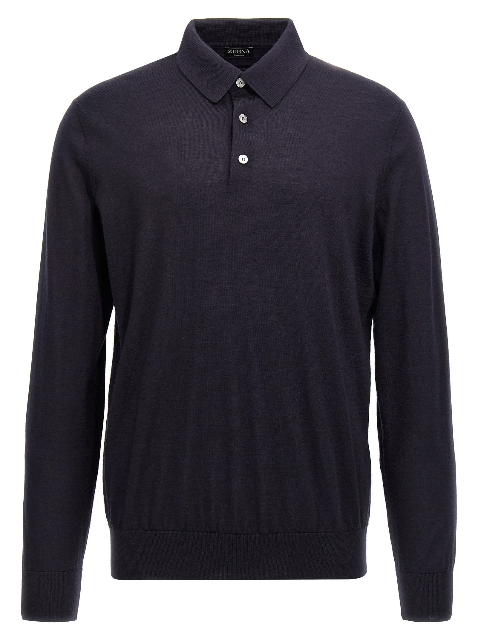 Shop Zegna Silk Cashmere Polo Shirt In Blue