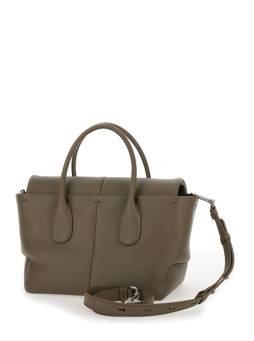 Shop Tod's Di Bag Reverse Green Shopper Bag In Leather Woman In Grey