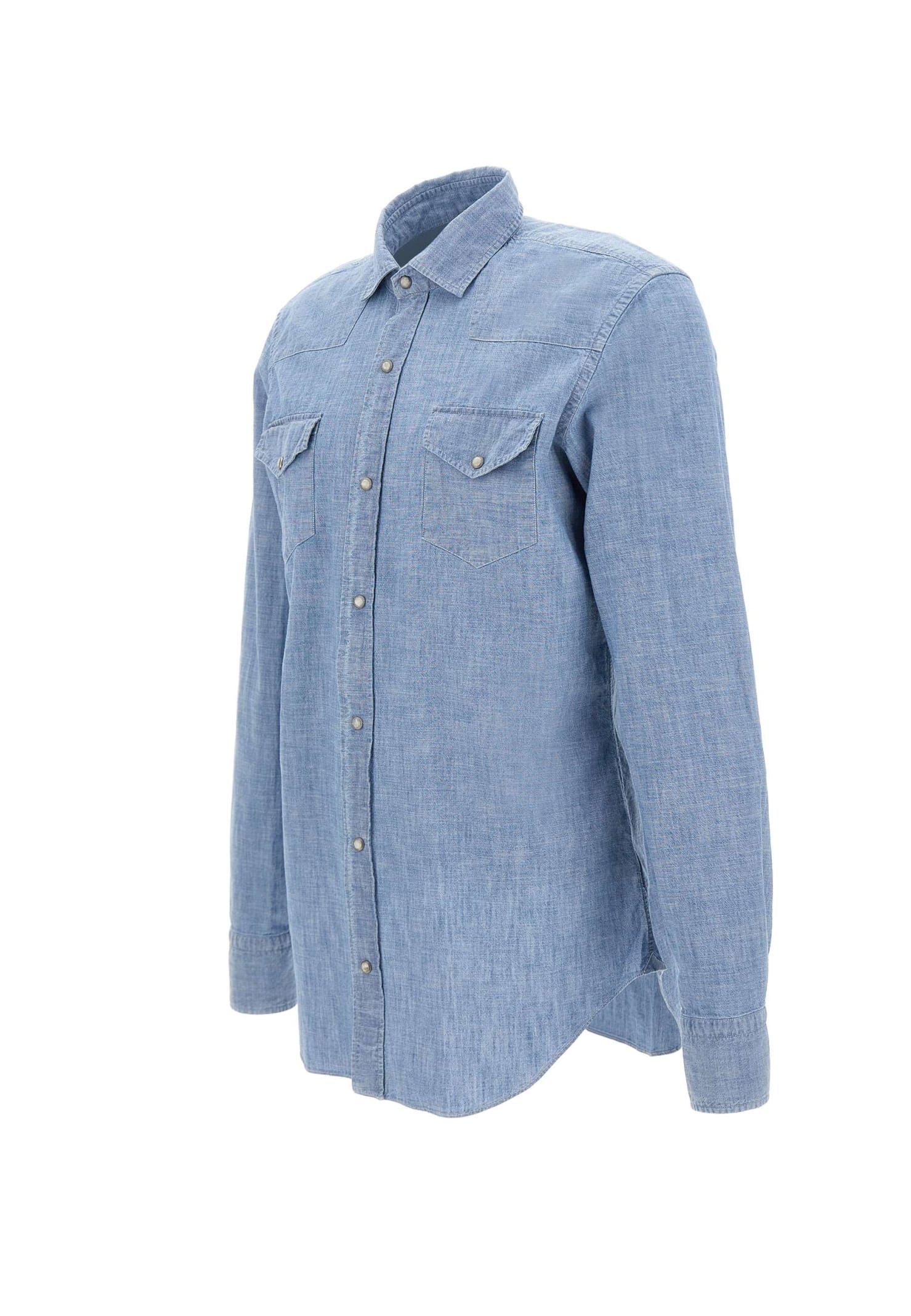 Shop Eleventy Superfine Cotton Denim Shirt In Light Blue