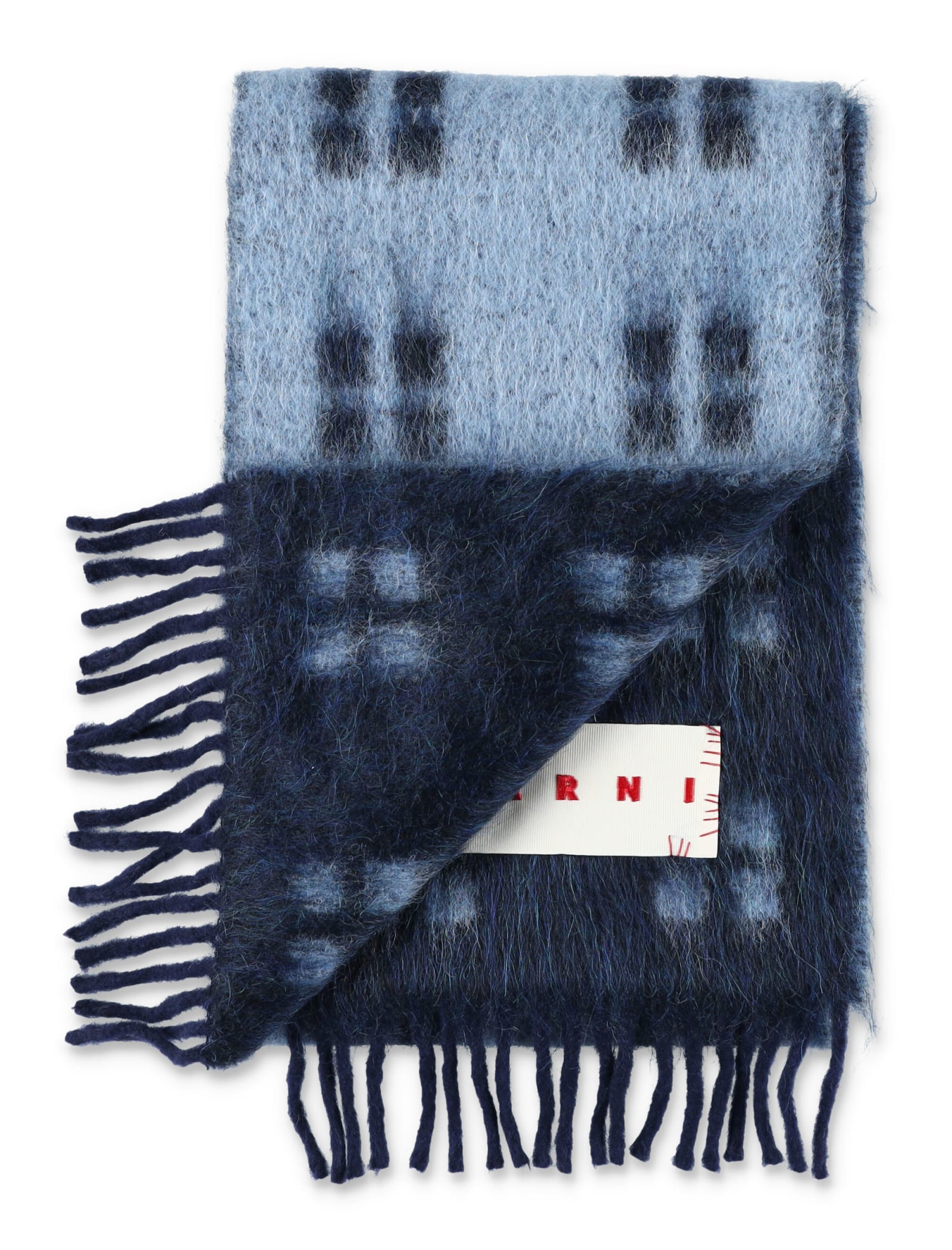 Shop Marni Check Scarf In Check Blue