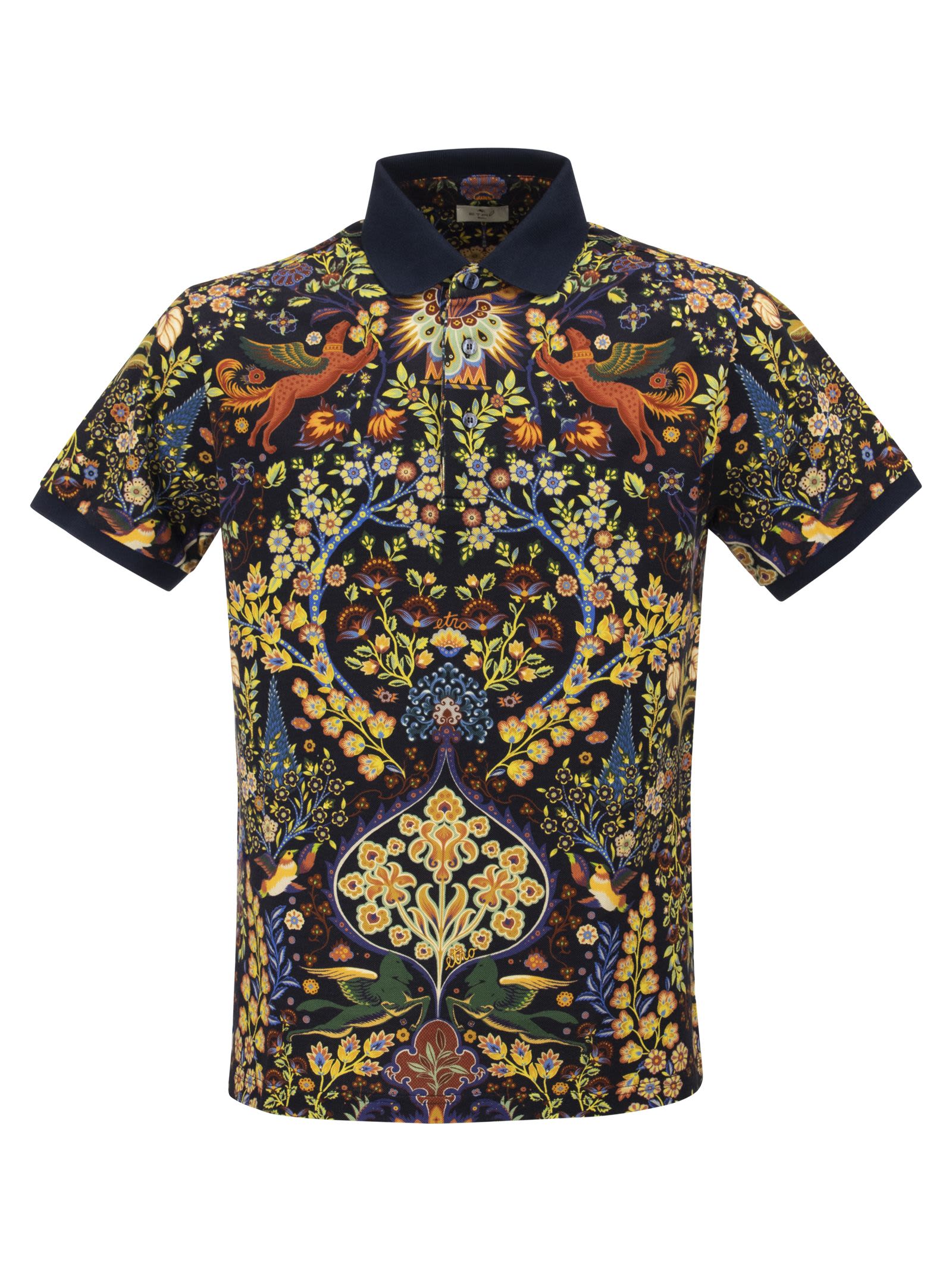 Etro Floral Polo Shirt With Mythological Animals