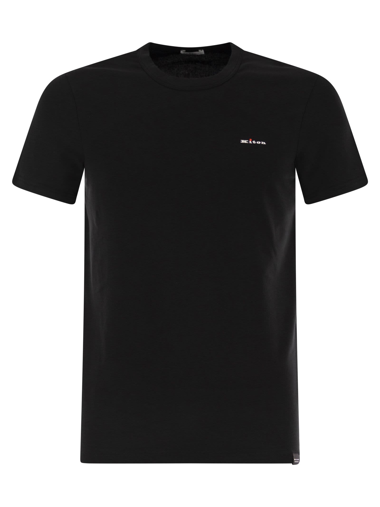 Kiton Cotton Jersey T-shirt With Embroidered Logo Pocket In Black