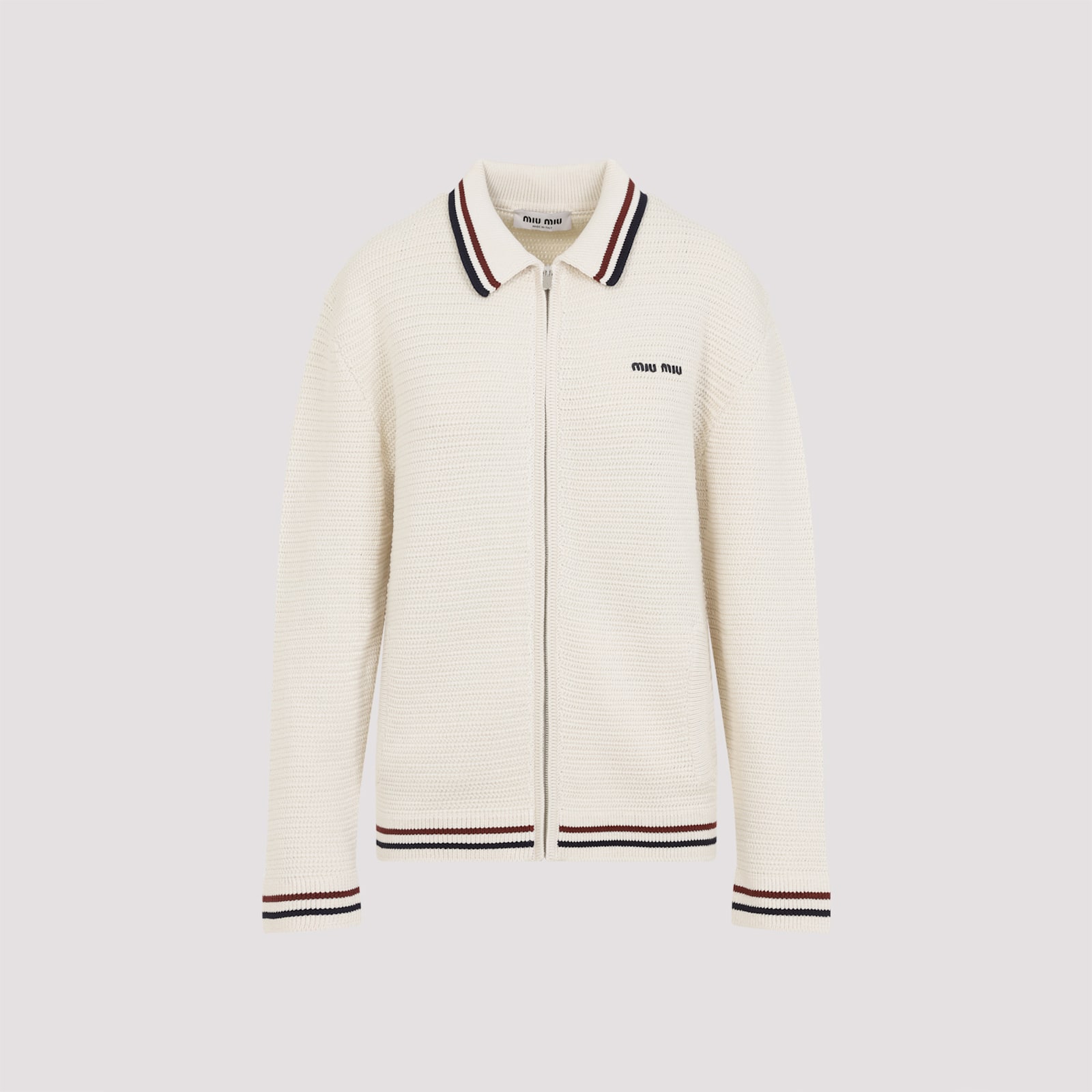 Miu Miu Cotton Cardigan Stripes Detail In White