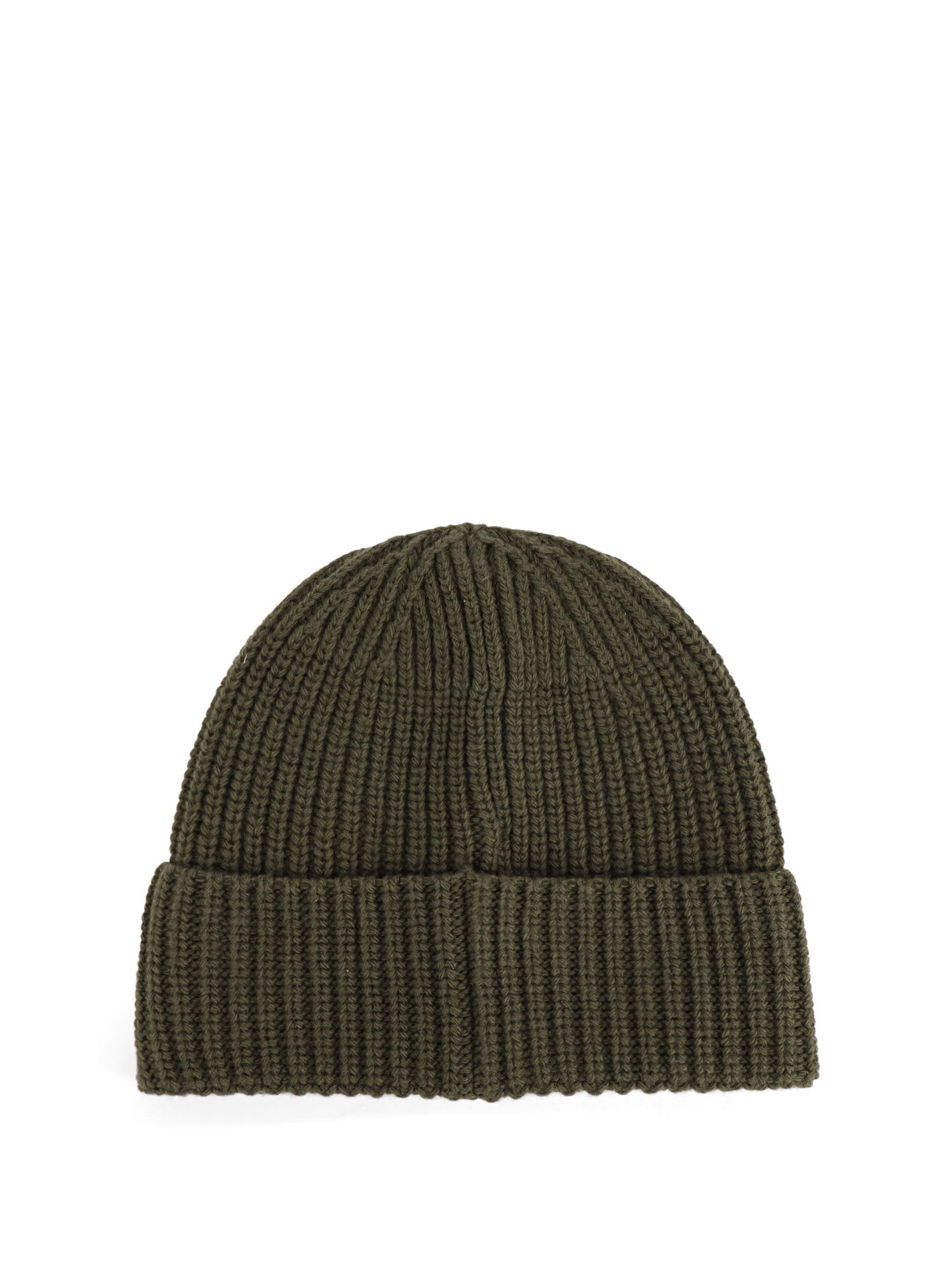 Stone Island Beanie With Compass Patch And Ribbed Cuff In Green