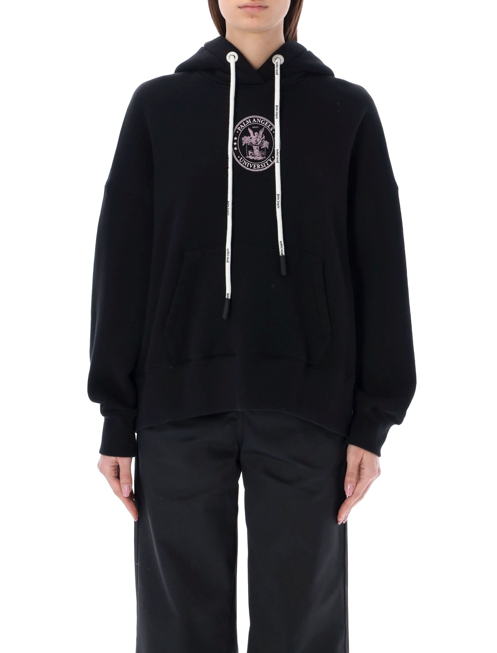 Palm Angels Black College Classic Hoodie In Black Coral
