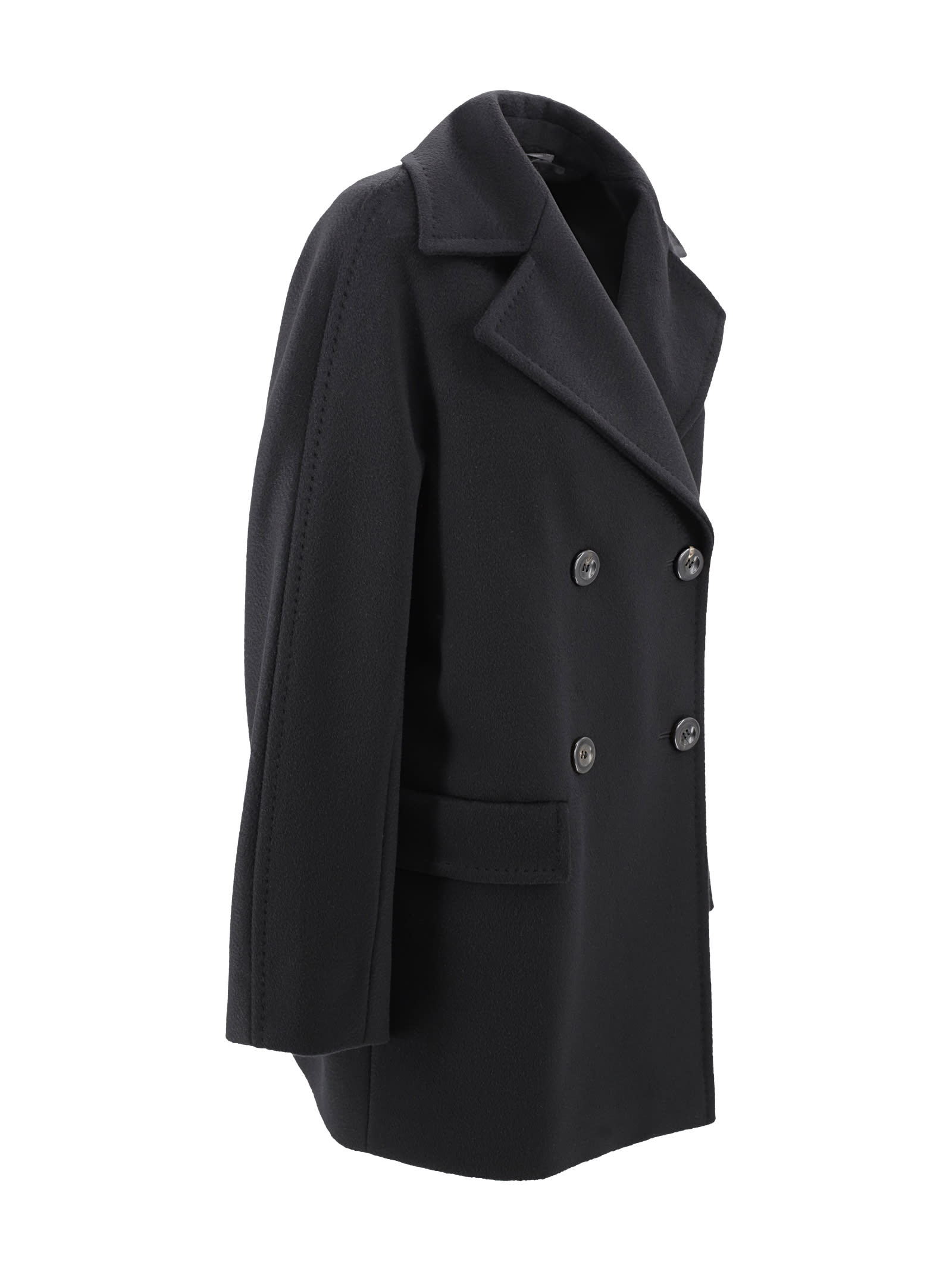 Shop Max Mara Double-breasted Wool Caban In Black