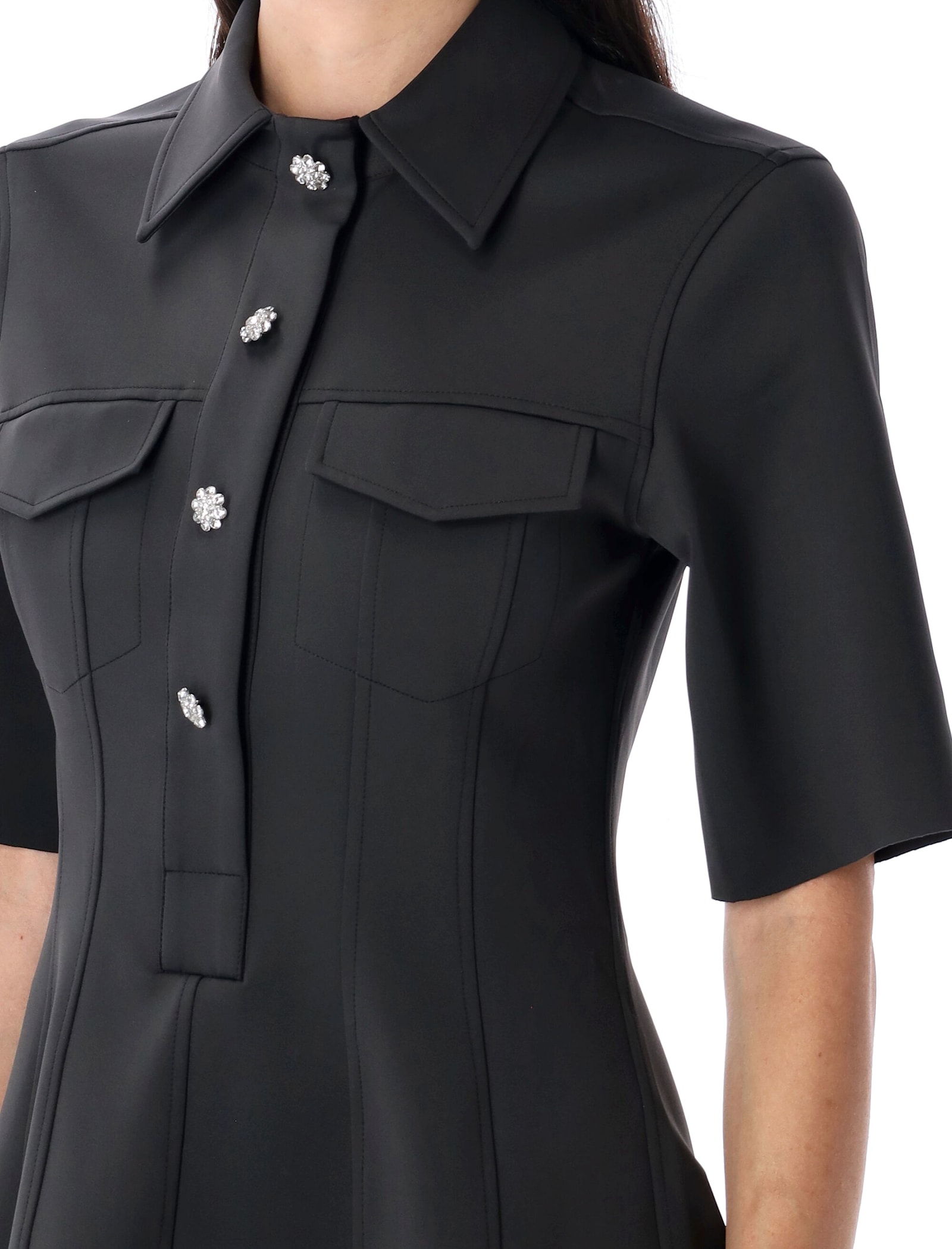 Ganni Flared Mini Dress In Black