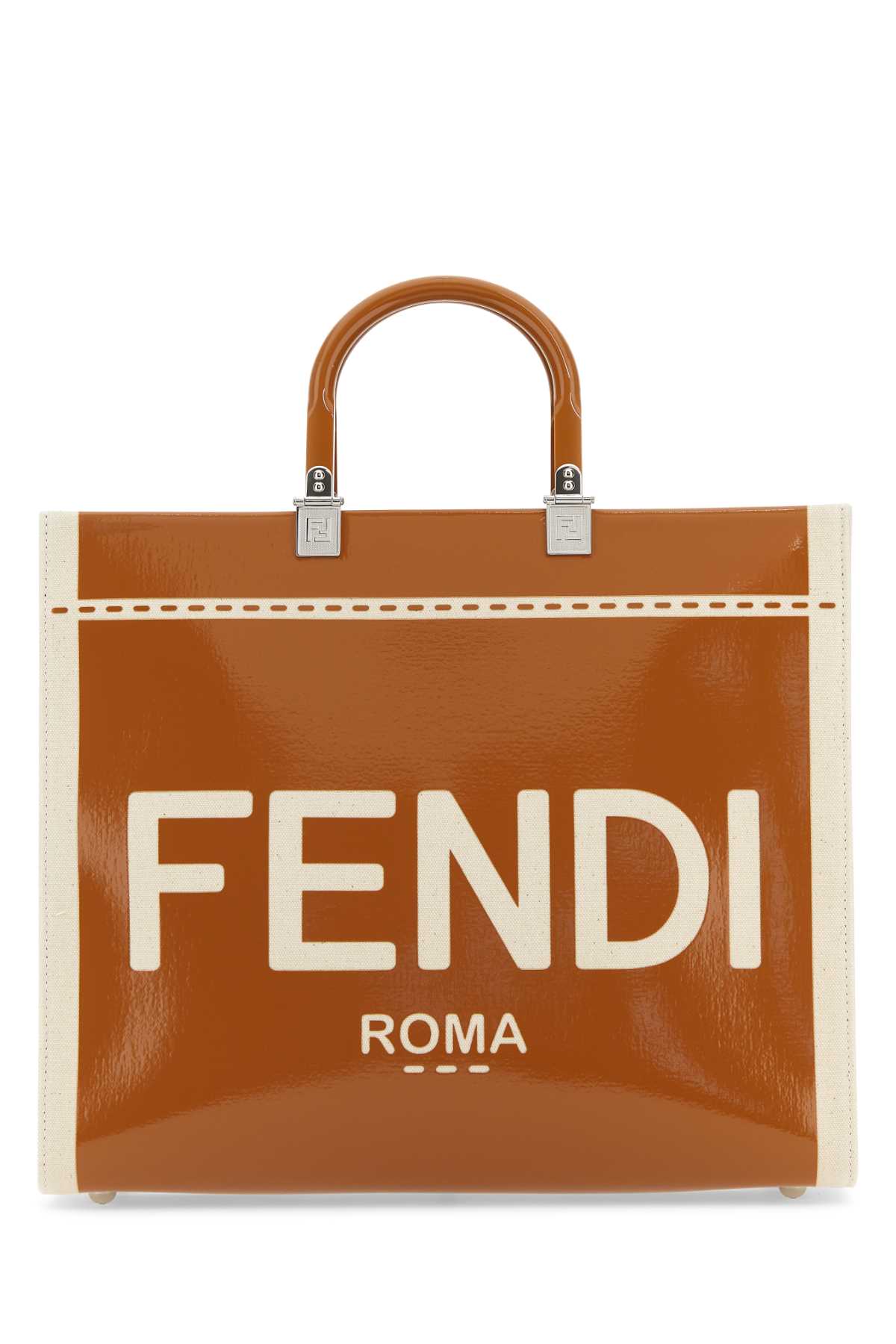 Shop Fendi Two-tone Canvas Medium Sunshine Shopping Bag In Caramel