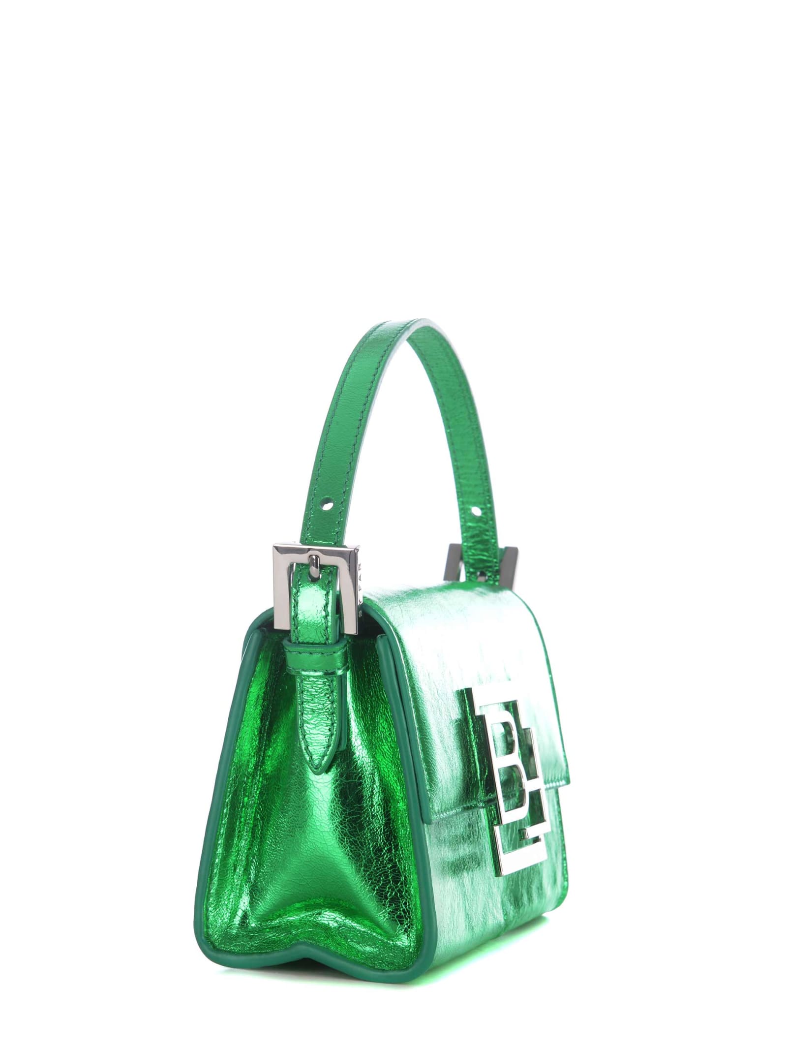 Shop By Far Mini Bag  Fran In Metallic Leather In Green