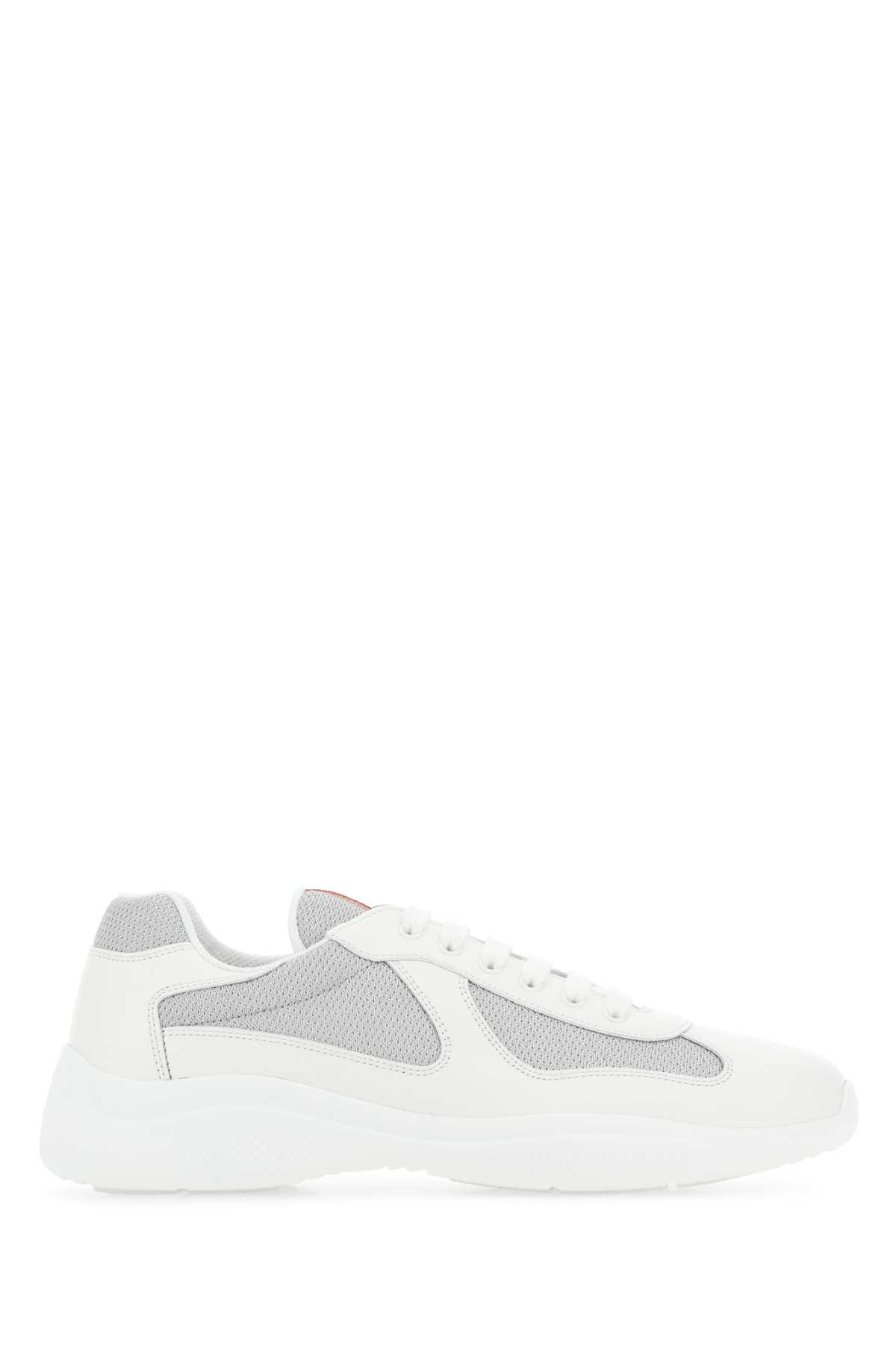 Shop Prada Two-tone Leather And Fabric Sneakers In F0j36