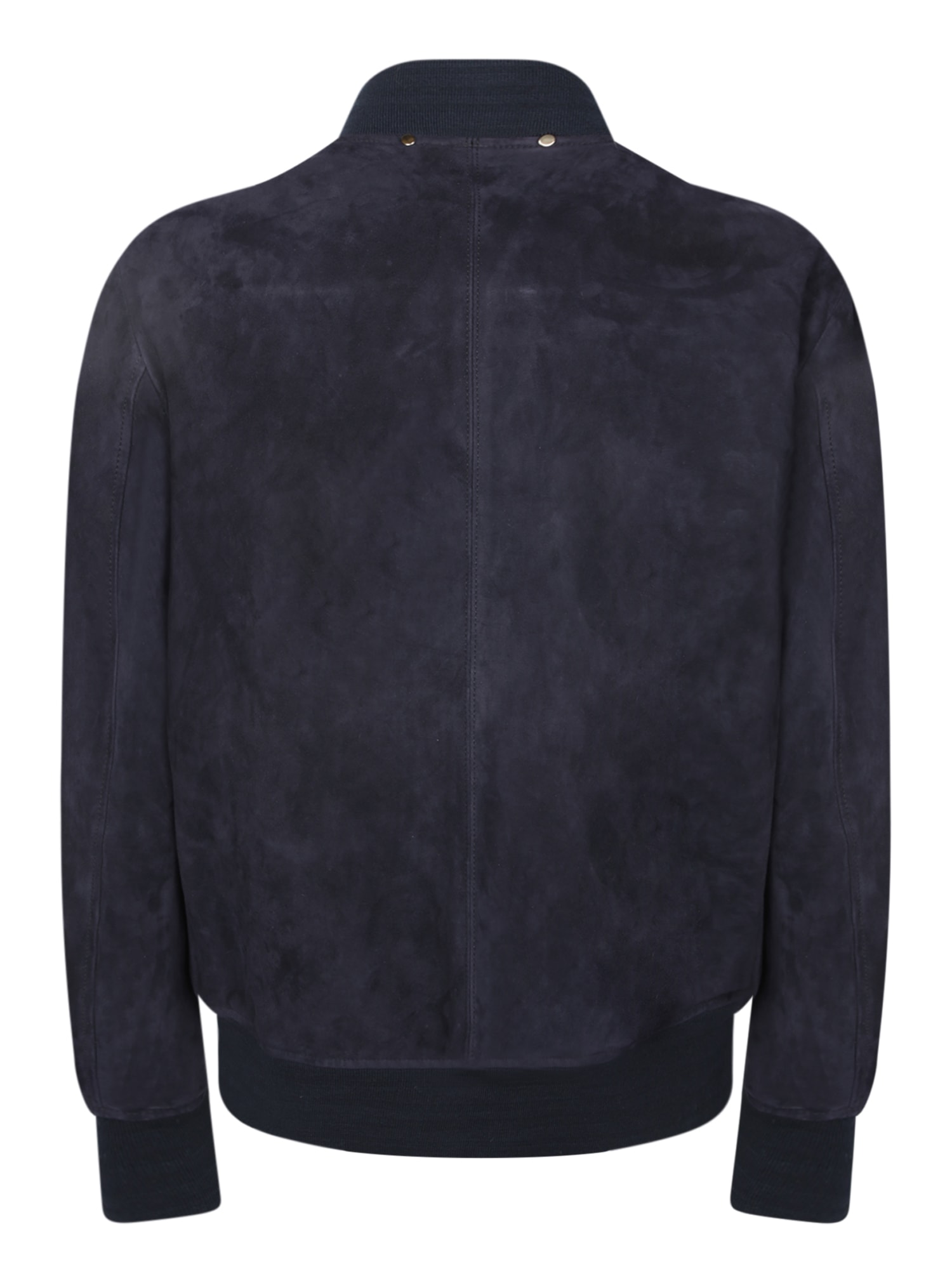Paul Smith Suede Bomber Jacket With Ribbed Cuffs And Central Zip In Blue