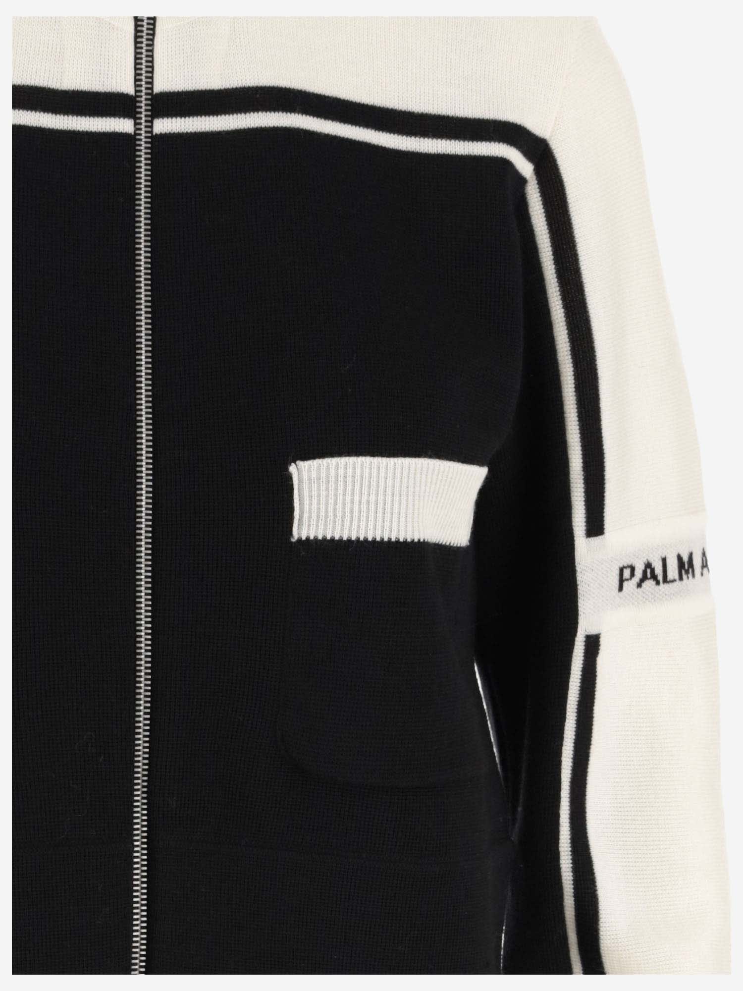 Shop Palm Angels Wool Zip-up Cardigan In Black/butter