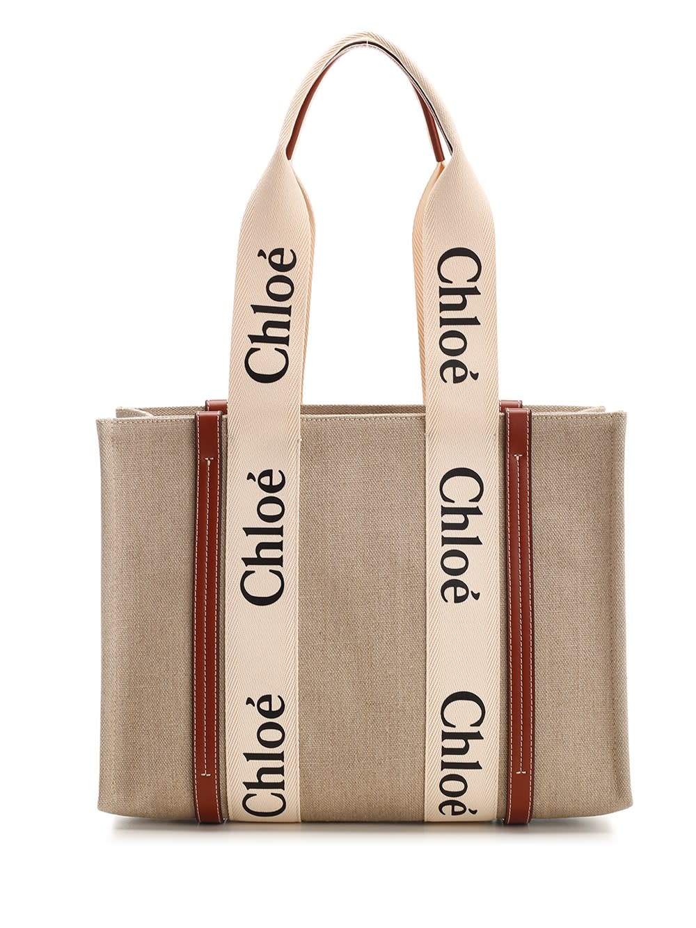 Shop Chloé Medium Woody Tote Bag In White Brown 1