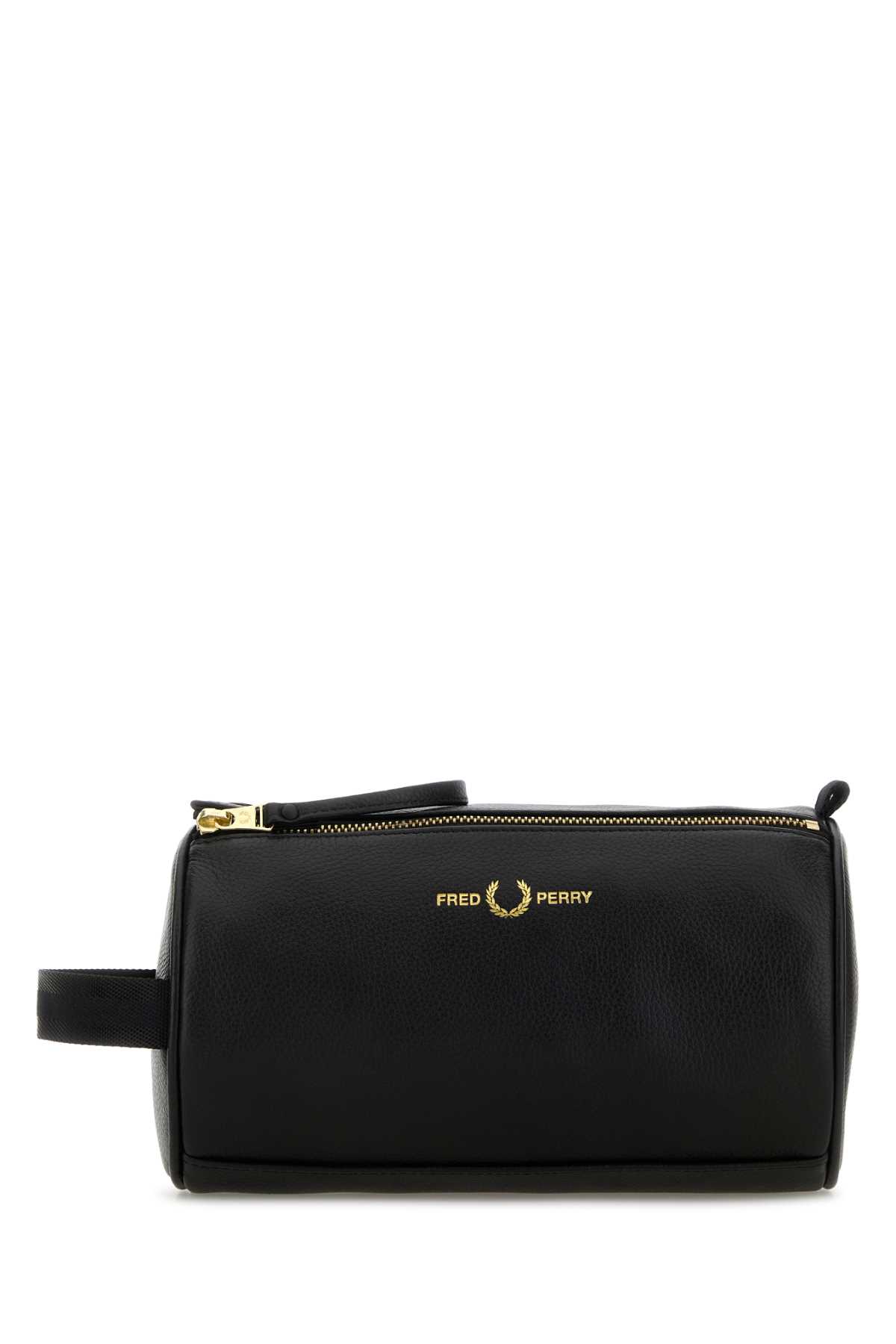 Fred Perry Black Leather Beauty Case In Black