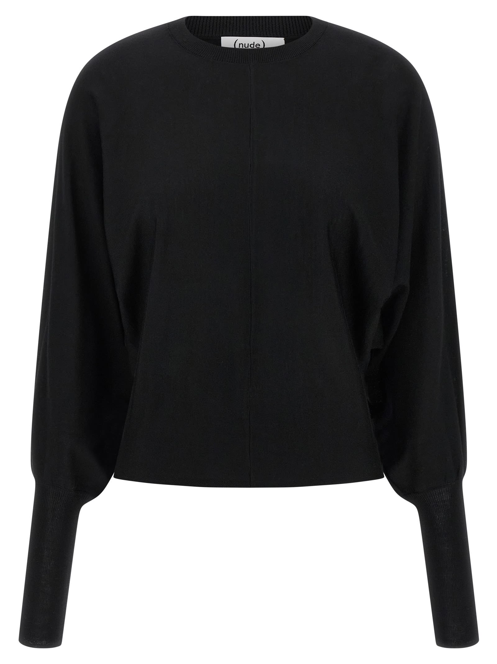 Nude Wool Sweater With Bat Sleeves In Black