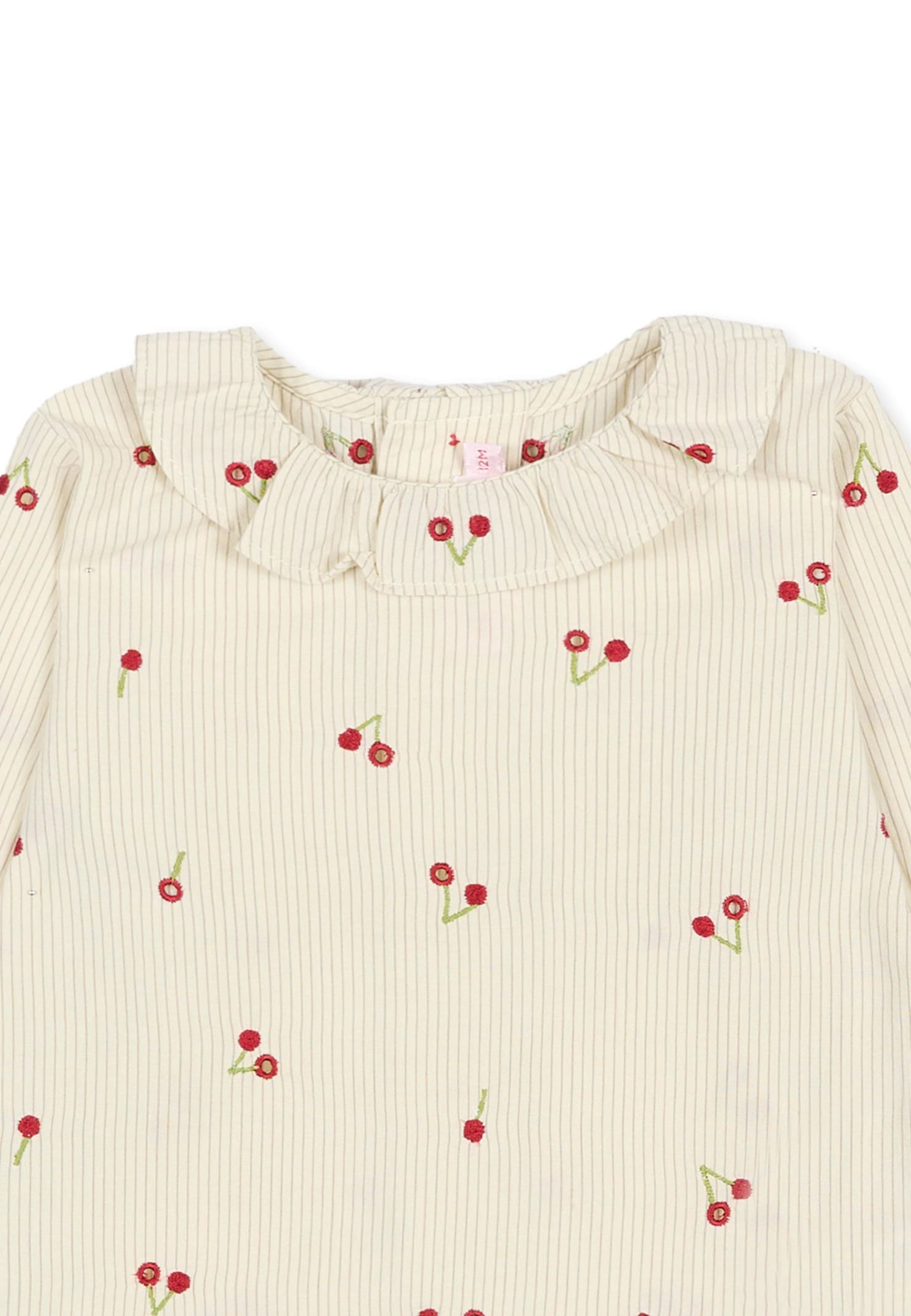 Bonpoint Ivory Shirt For Baby Girl With Cherries In White