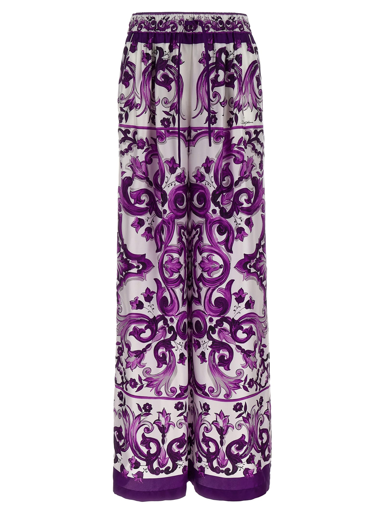 Dolce & Gabbana Majolica Print High Rise Wide Leg Pants In Purple
