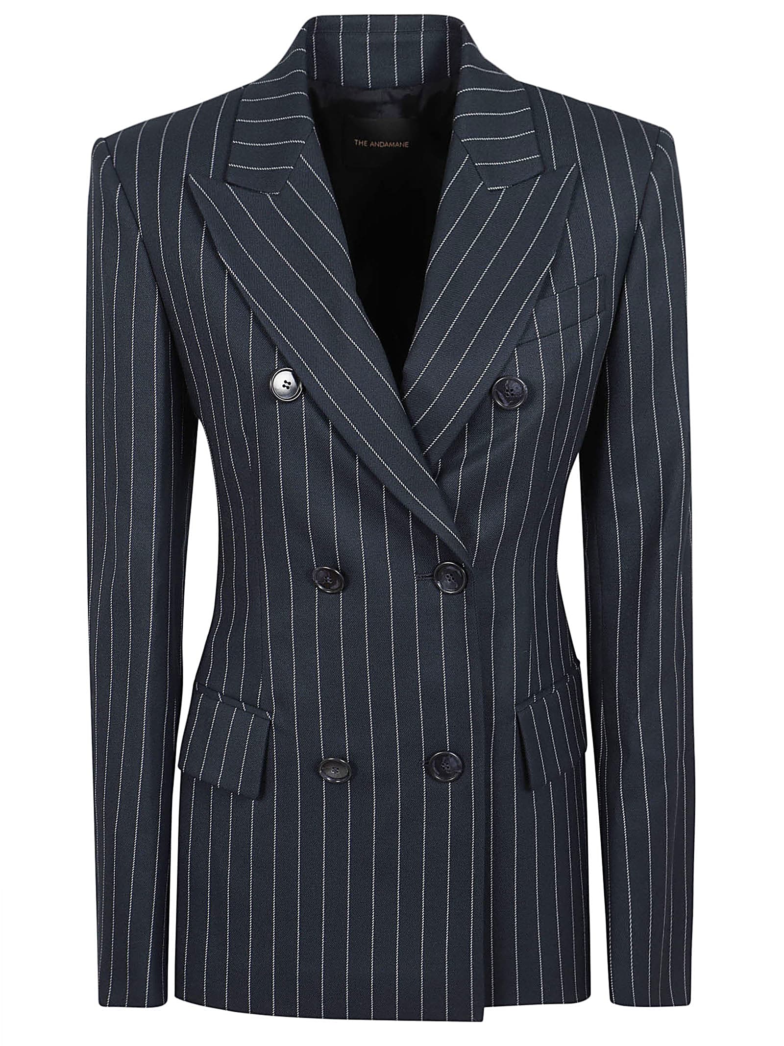 Shop The Andamane Shannon - Double Breast Fitted Blazer In Blue White