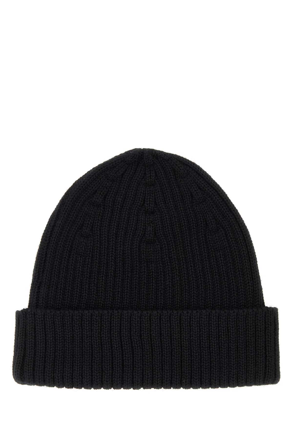 Maison Kitsuné Black Wool Beanie Hat