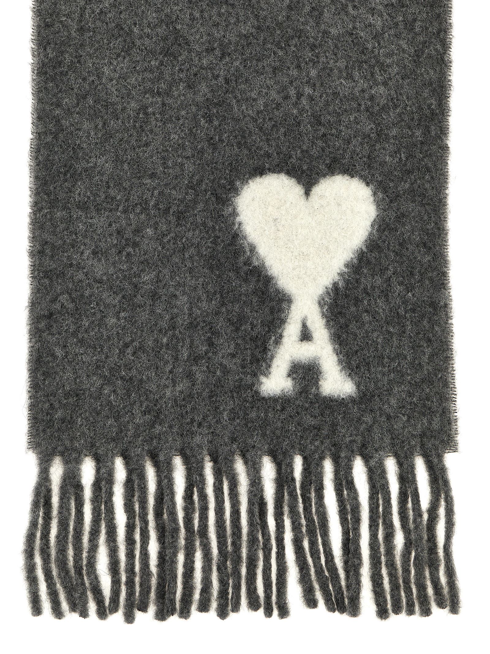 Shop Ami Alexandre Mattiussi Ami De Coeur Scarf In Gray