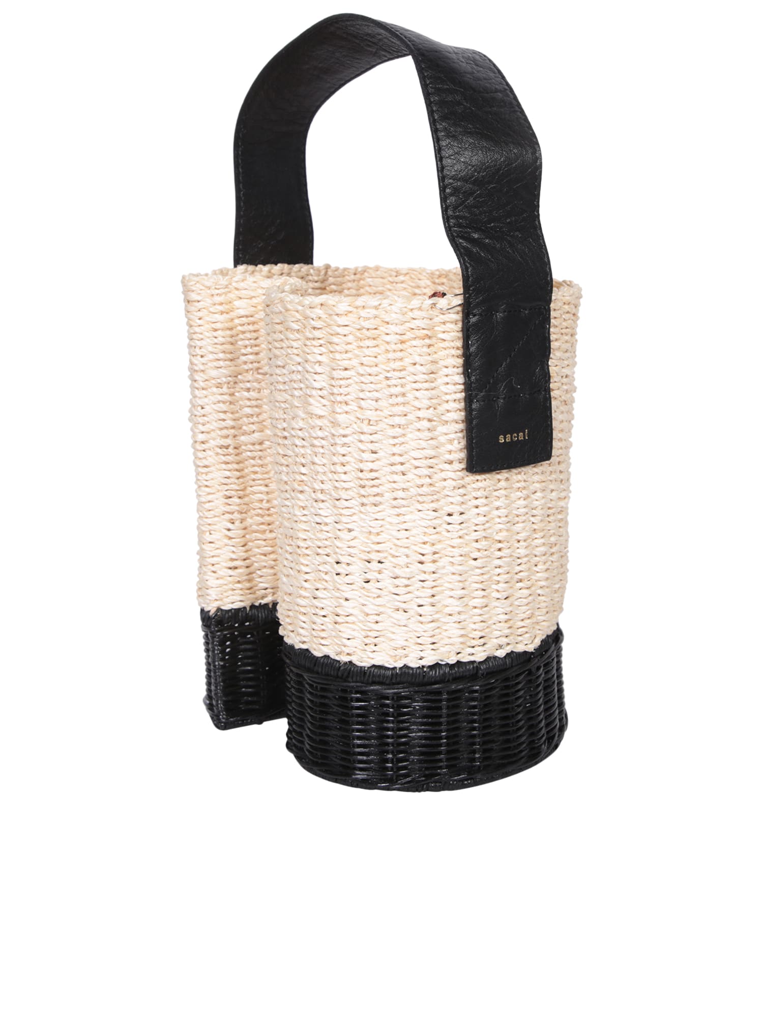 SACAI BLACK NUDE RAFFIA BUCKET BAG