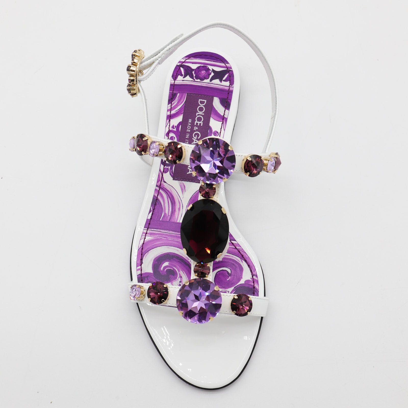 Dolce & Gabbana White And Violet Leather Sandals In Purple