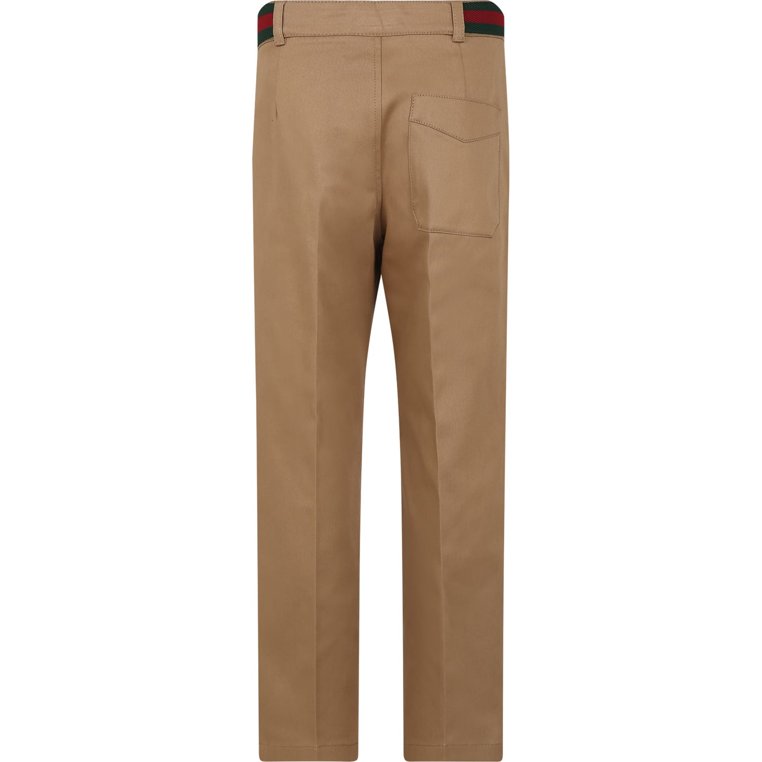 Shop Gucci Beige Trousers For Boy With Web Detail