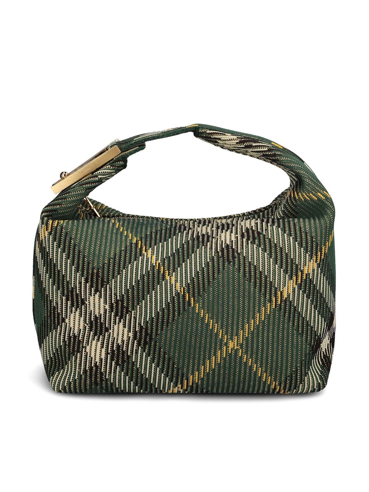 Shop Burberry Medium Peg Check-pattern Tote Bag