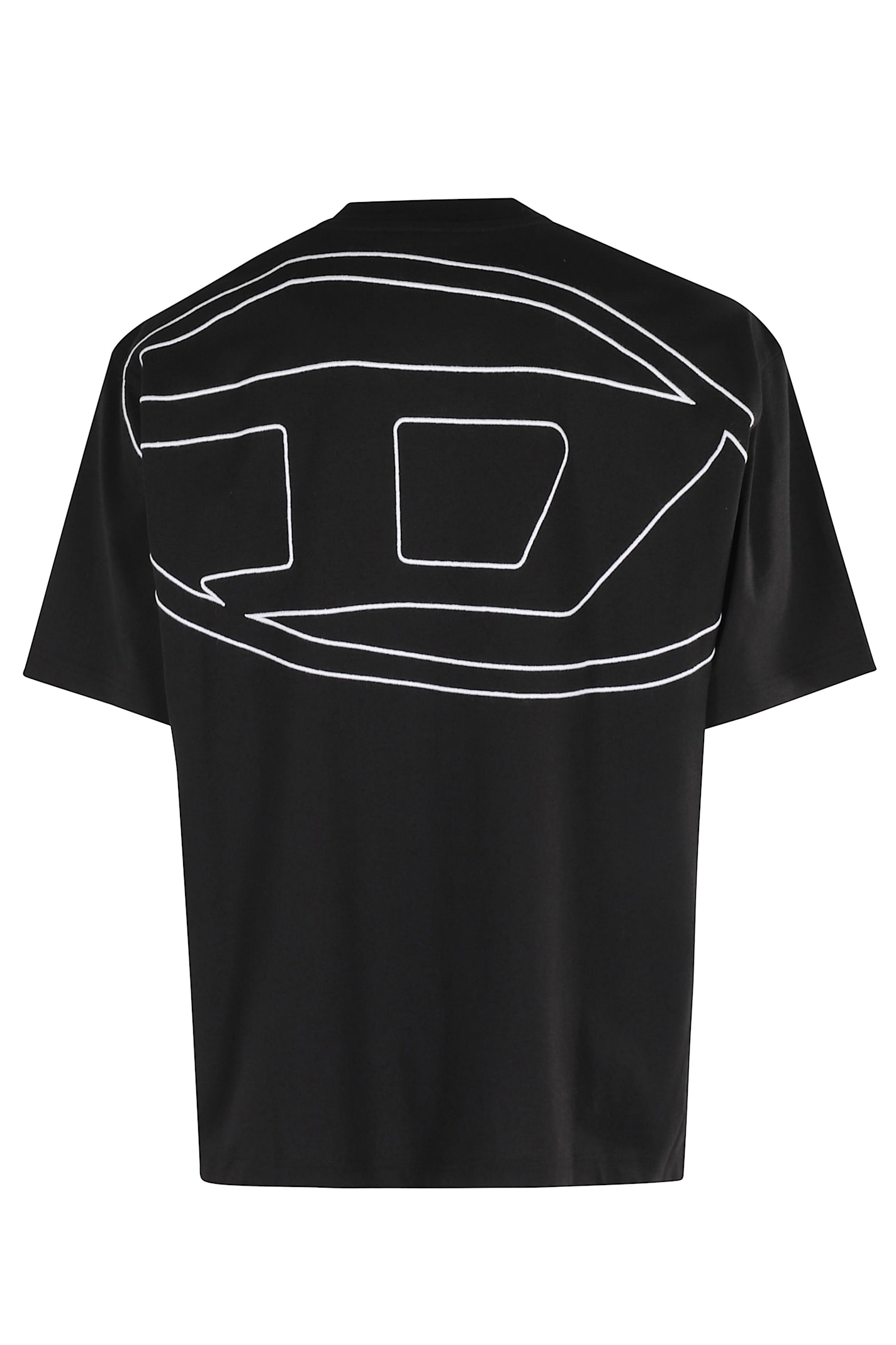 Diesel T-boggy-megoval-d T-shirt With Tonal And Contrasting Logo Embroidery In Black