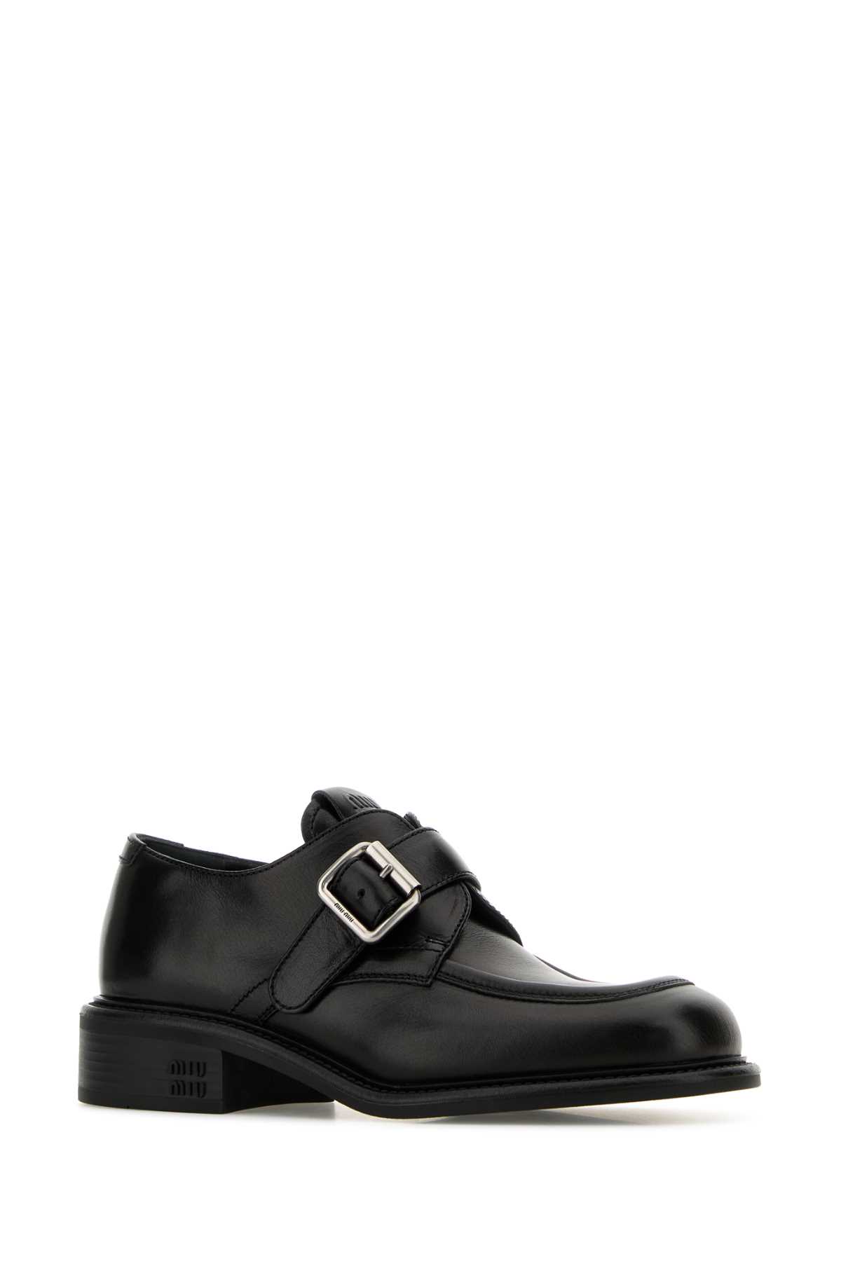 Shop Miu Miu Black Leather Monk Strap Shoes In Nero