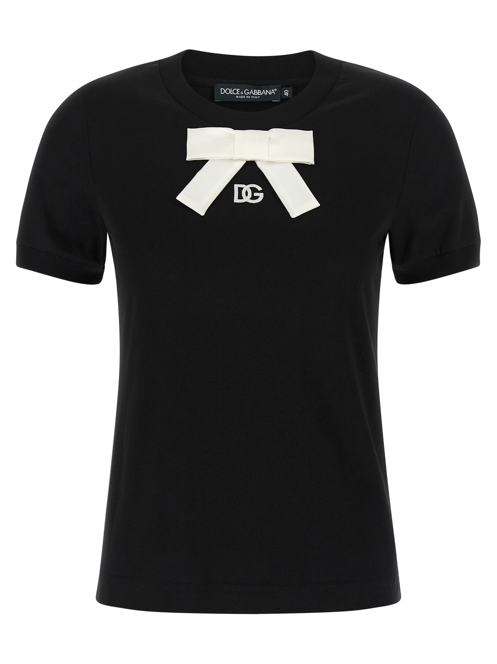 Dolce & Gabbana Bow Detail Crew Neck Short Sleeve T-shirt In Black