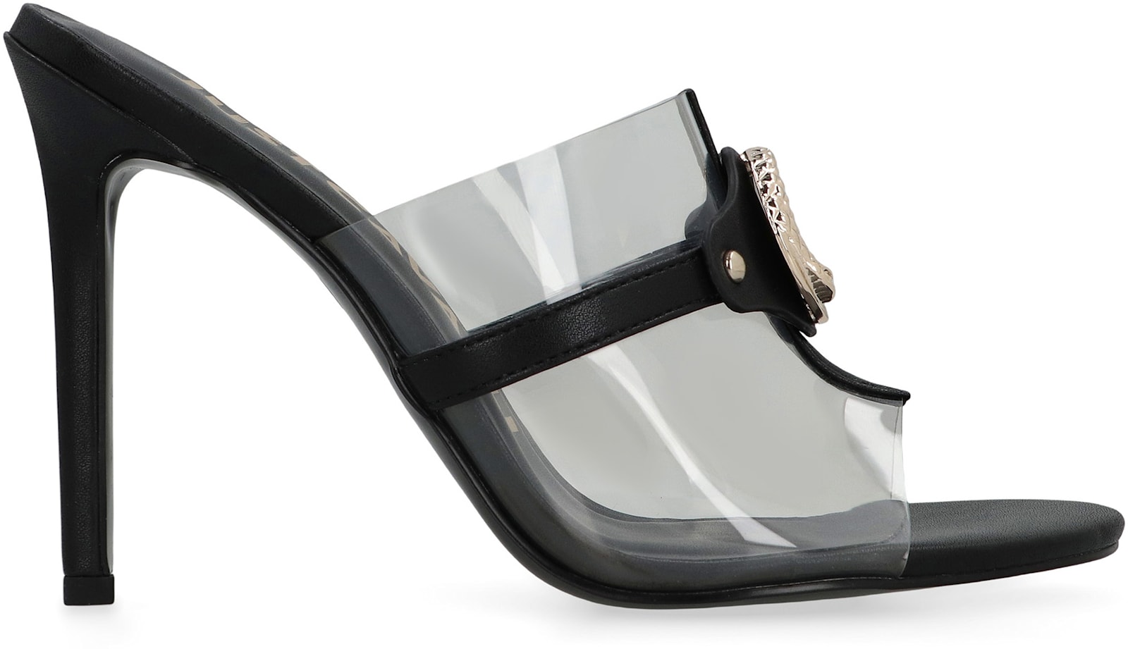 Just Cavalli 100mm Logo-plaque Clear-panel Mules In Black