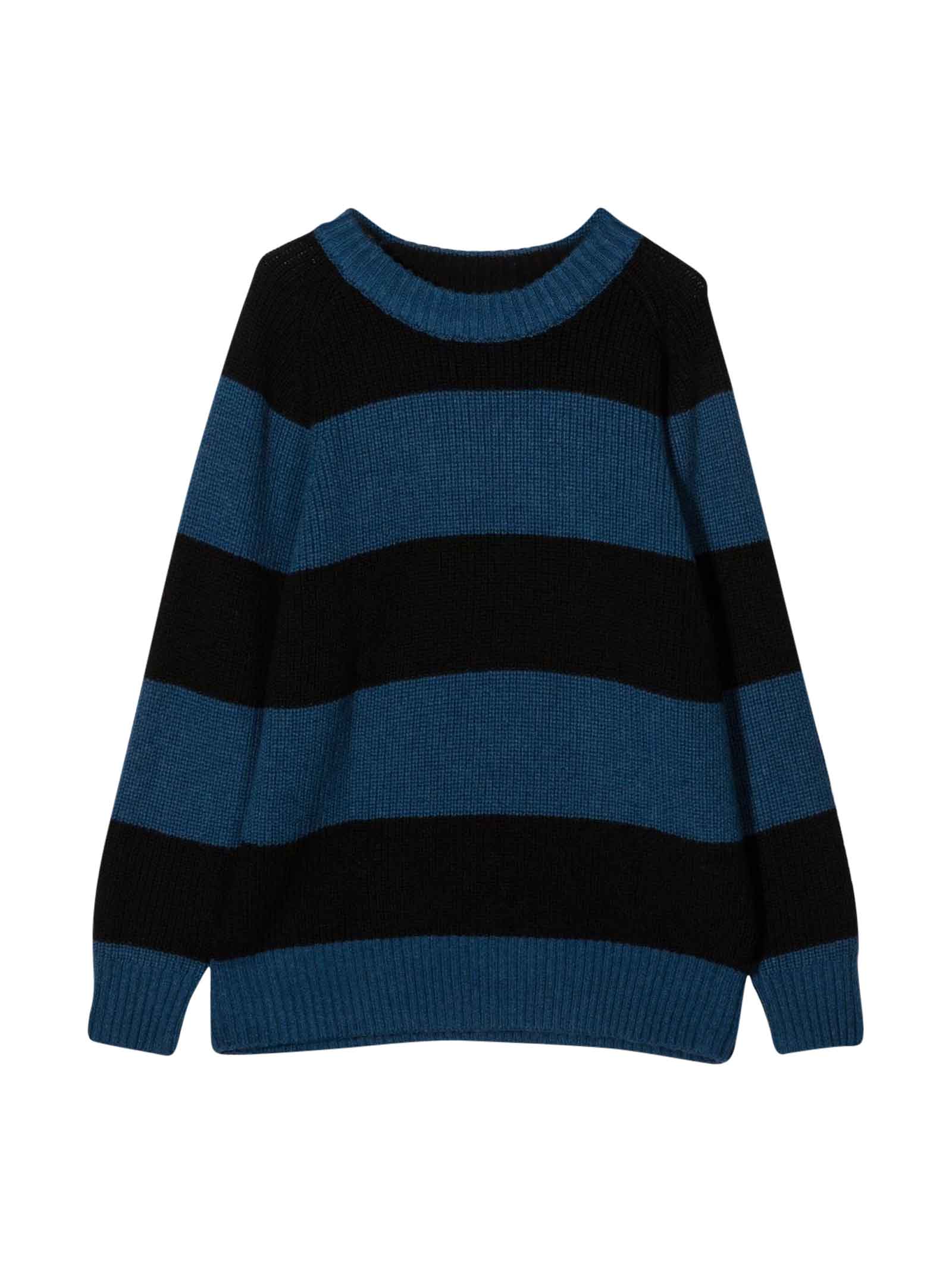 Molo Kids Black And Blue Striped Sweater