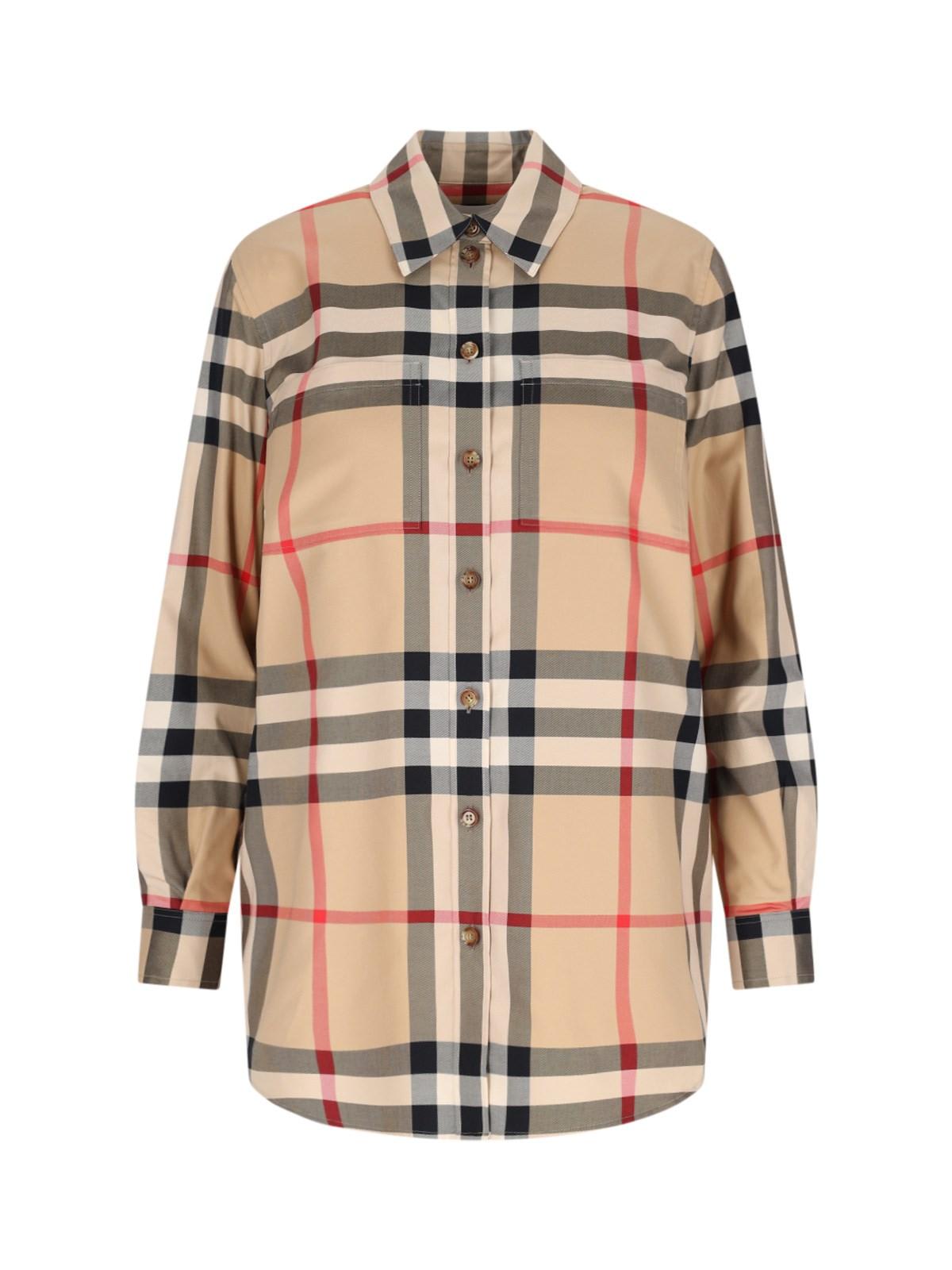 Burberry Check Cotton Shirt In Beige